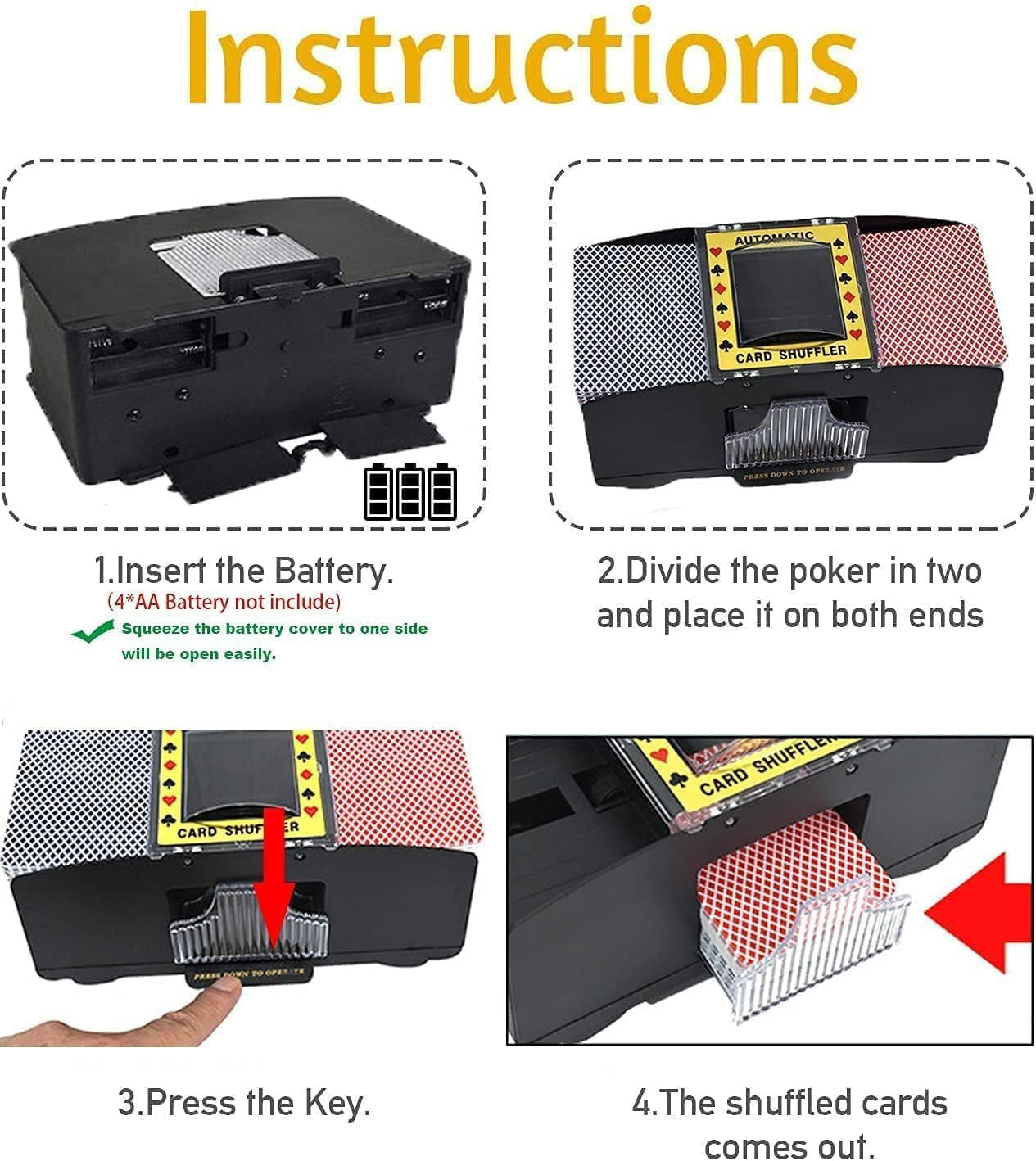 Automatic Card Shuffler for 1-2 Decks - Battery Powered Electric Shuffler with Quick Shuffle Technology for and Family Gatherings image number 5