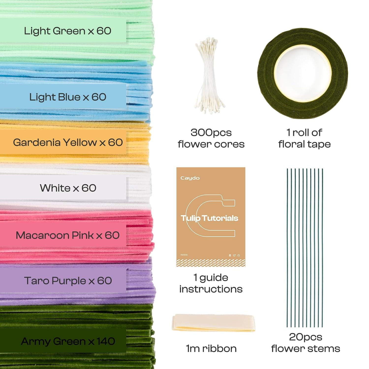 Caydo 500 Pieces Pipe Cleaners Flower Set, Chenille Stems, Pipe Cleaner Craft Supplies Bulk Fluffy Fuzzy Sticks for DIY Art Projects Creative Gift Party Decorations (Macaron)