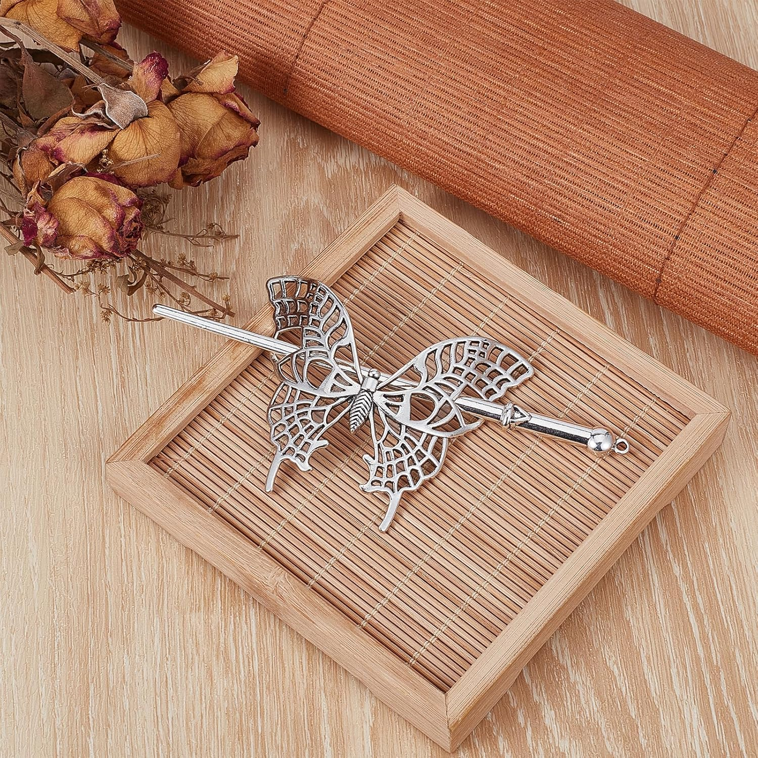 NICENEEDED Vintage Butterfly Hair Pin Hollow Antique Medieval Hair Clip Metal Holder Hair Bun Clip Retro Holder image number 2