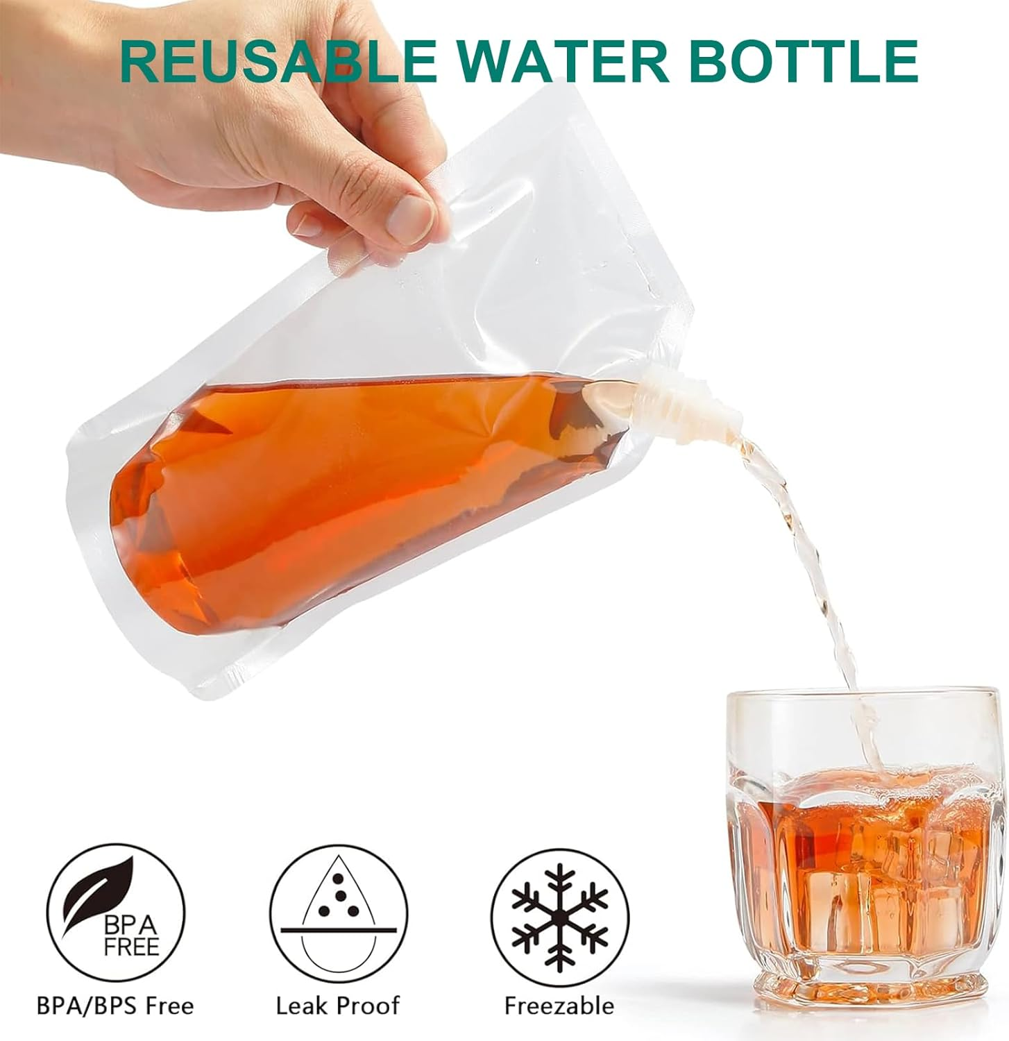 Rhoyee 10PCS 250Ml Reusable Drink Pouches with Screw Caps &ndash; Leakproof Plastic Hip Flasks for Alcohol, Juice & Water &ndash; Foldable Travel Pouch Bags for Festivals, Camping & Hiking image number 4