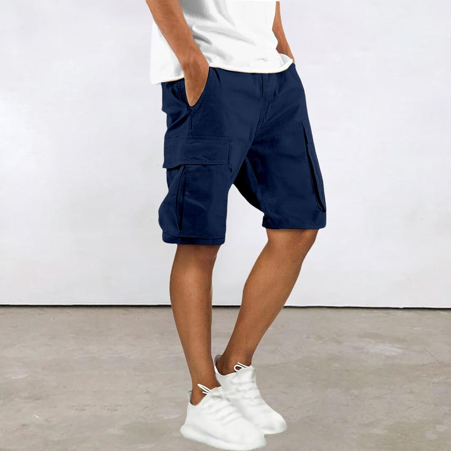 Men'S Cargo Shorts Knee Length Work-Shorts with Pockets Summer Relaxed Fit Dungarees Big and Tall Sweat Short Pants