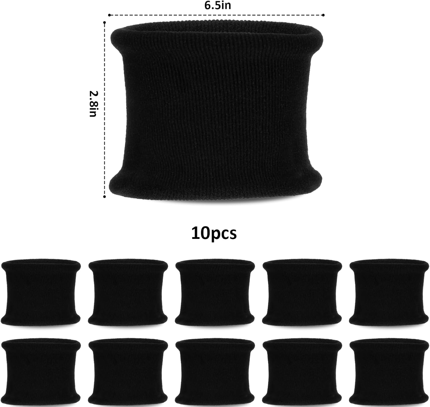 Pack of 10 Large Hair Bobbles Elastic Hair Bobbles Black Seamless Ponytail Band Rope Cotton Hair Scrunchie for Thick Heavy Curly Hair or Hair image number 1