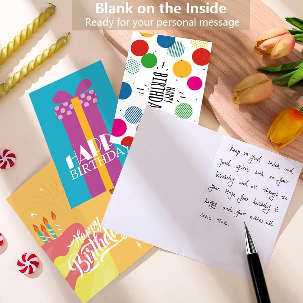 Vekol 24 Pack Unique Birthday Cards, Happy Birthday Cards Bulk with Envelopes and Stickers,4X6 Inch Assorted Blank Birthday Greeting Cards, Suitable for Men, Women, Kids, Work and Office Celebration (24PCS Multicolor 1) - 24Pcs Multicolor 2 image number 5