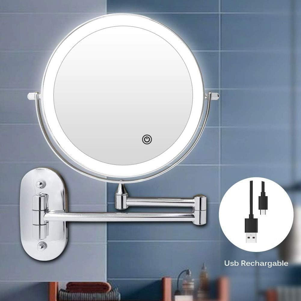 USB Rechargeable Mirror with 5X Magnification, Bathroom Mirrors Wall Mounted, 360&deg;Swivel and Extendable, Chrome, 8Inch image number 5
