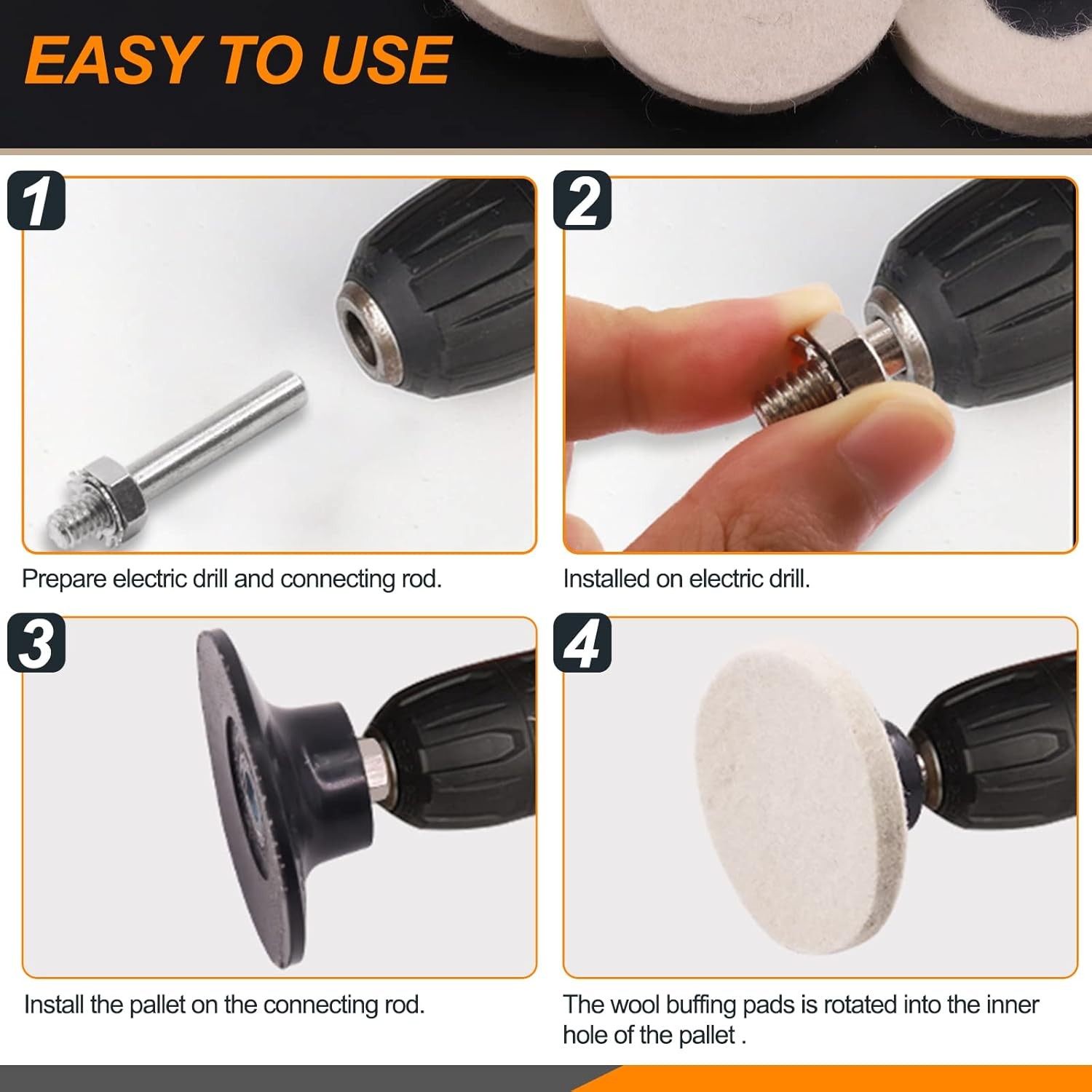 13Pcs 3" Compressed Wool Fabric Disc Felt Polishing Buffing Pads Wheels Compounds Kit with Black Emery, White Diamond for Polishing and Buffing image number 3