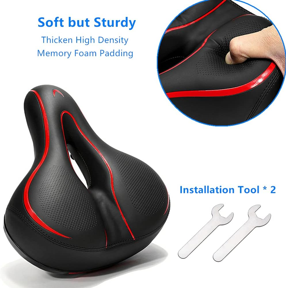 Bicycle Seat, Comfortable Exercise Bike Seat Cushion for Men and Women, Universal with Dual Shock Absorbing Ball Mountain Bike Oversized Extra Road Wide Bicycle Saddle with Reflect. image number 4