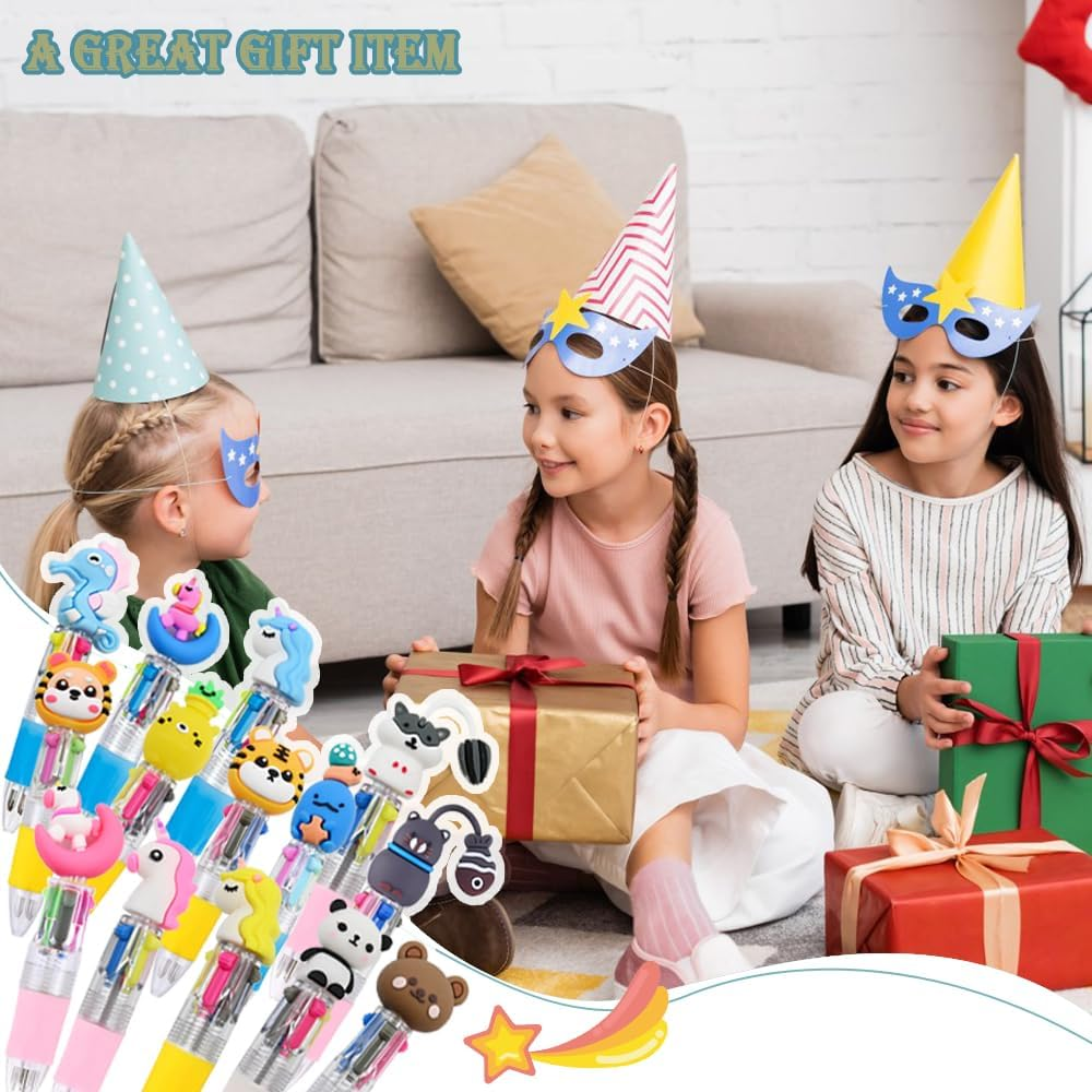 15 PCS Cute Kid'S Multi-Color Ballpoint Pens, Fun Pens for Kids, 4 in 1 Retractable Pens, Cartoon Animal Ballpoint Pens, Student Party Gifts, Classroom Rewards Party Bag Fillers image number 5