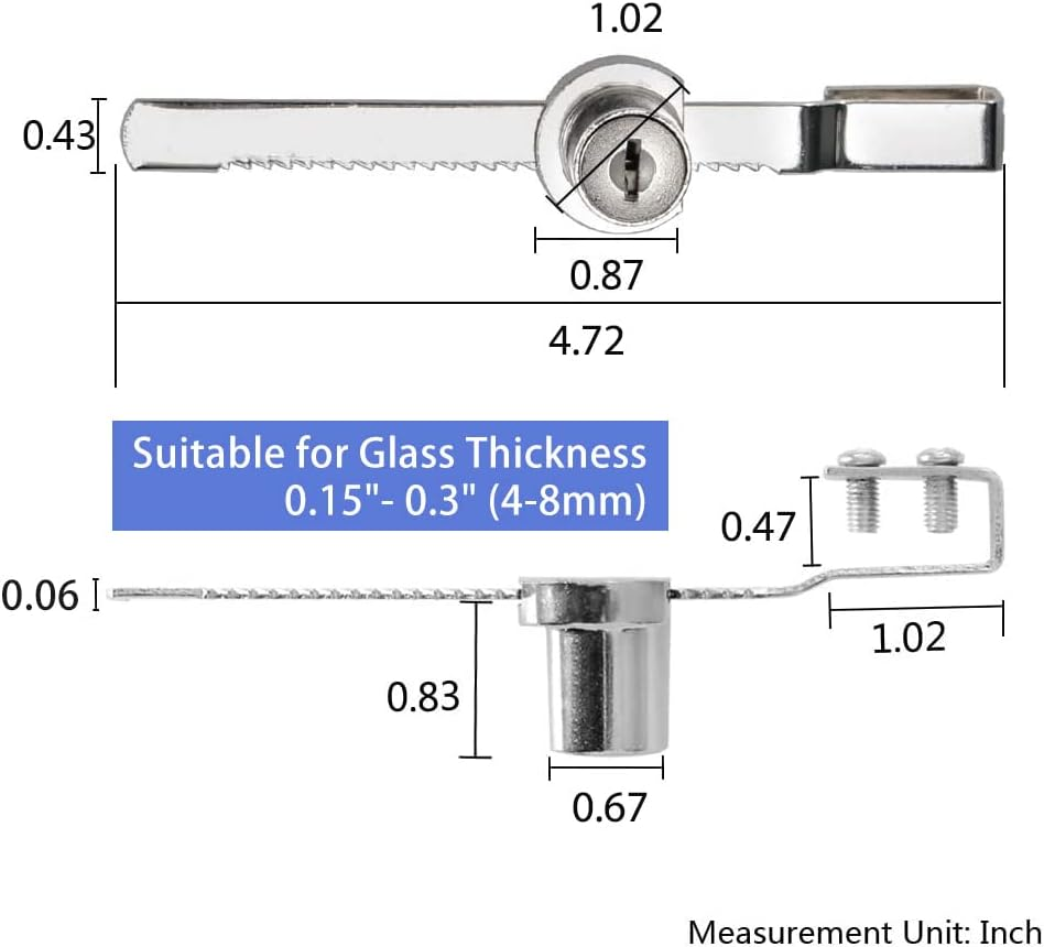 Sliding Glass Door Ratchet Lock Display Case Lock with Chrome Finish, Security, Keyed Alike Showcase Display (8 PC) image number 1
