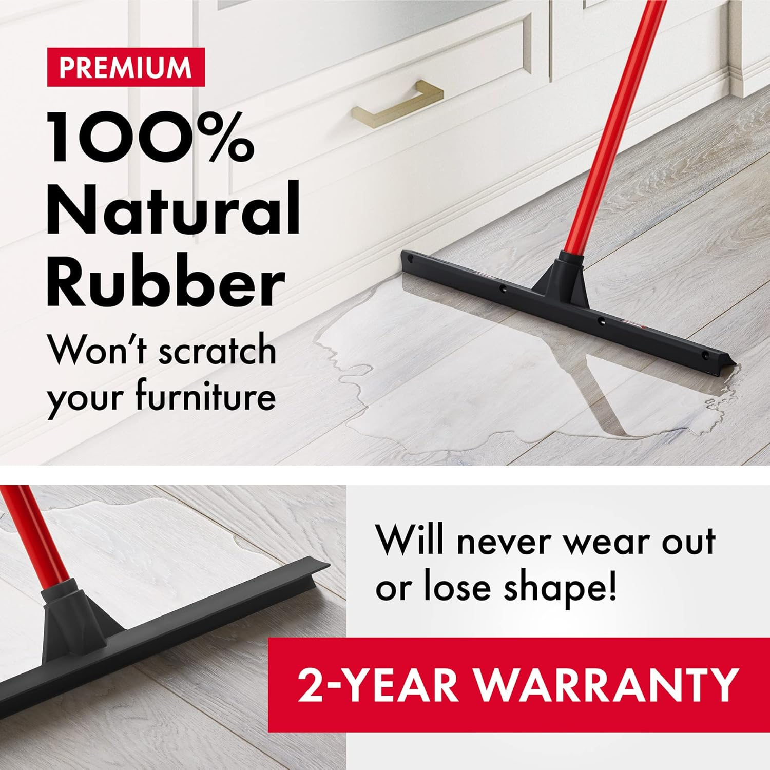 Tyroler Push & Pull Squeegee | 44Cm Rubber Head | 140Cm Anti-Rust Handle | 100% Natural Rubber | Aluminum 4-Piece Handle | Floor Squeegee Perfect for Hardwood, Marble, Tile, Garage, Indoor/Outdoor image number 3