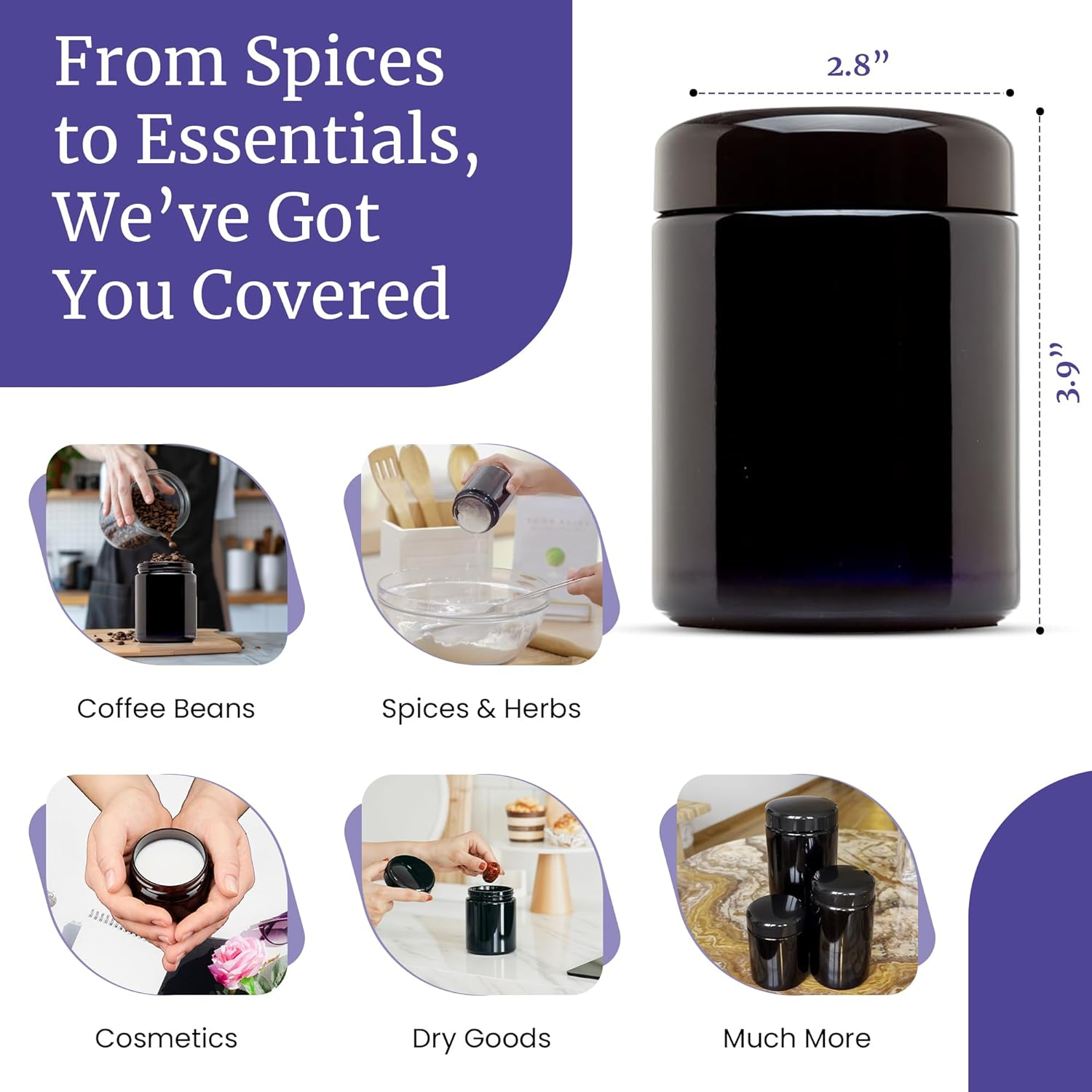 Infinity Jars 250 Ml (8.3 Fl Oz) Tall Black Ultraviolet Refillable Empty Glass Screw Top Jar image number 2