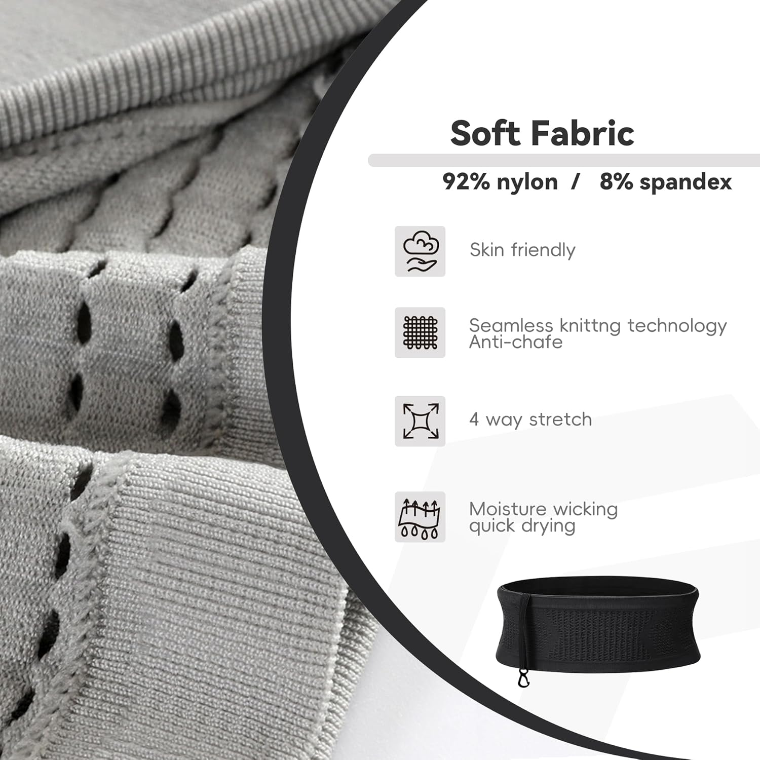 Running Belt, Slim Fanny Pack and Moisture Wicking Wasit Bag for Women and Men, P1-Black, Medium, Belt Fanny Bag image number 3