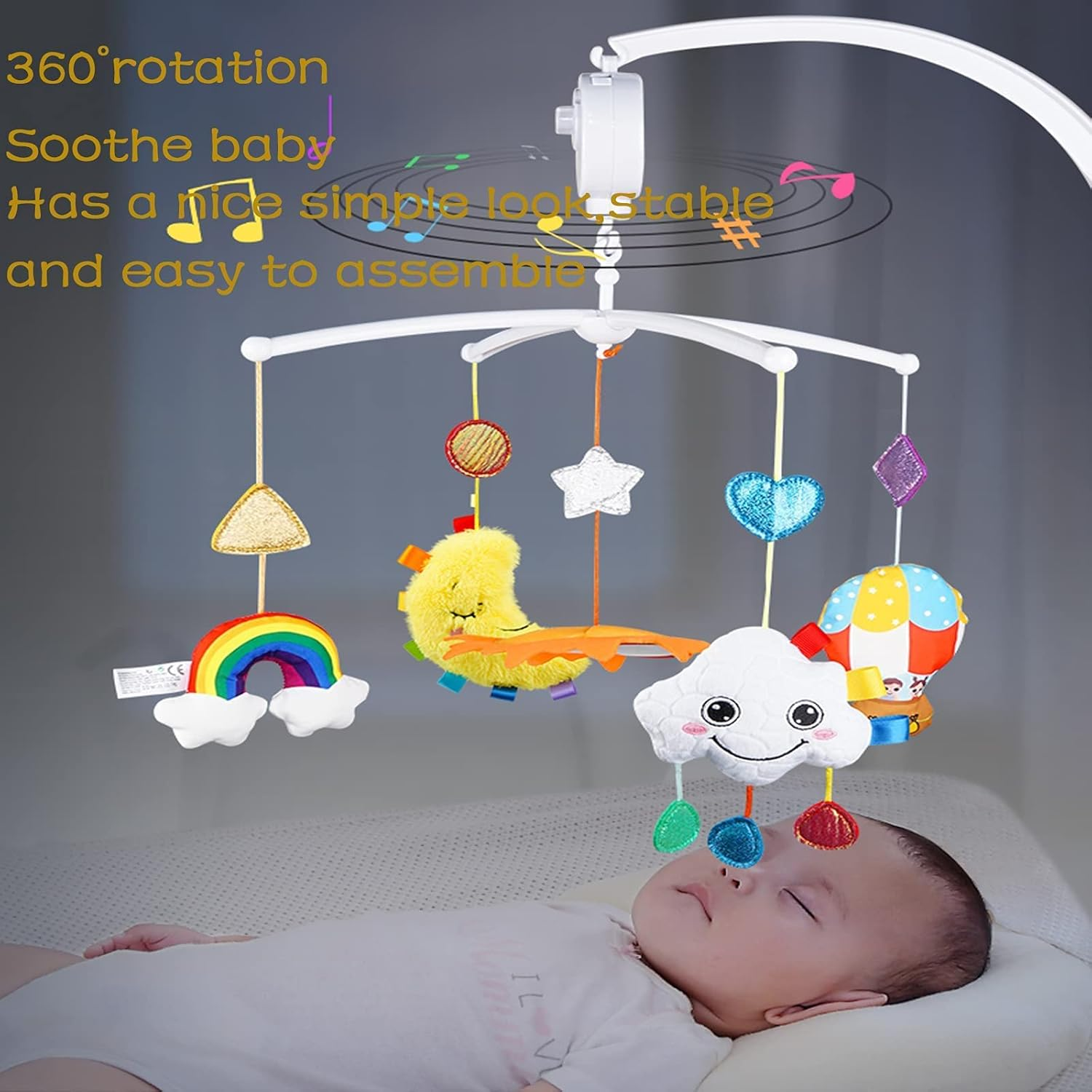 68Cm Baby Bed Mobile Holder, Cot Mobile Arm with Light Music Box, Cot Mobile Phone Holder for Boys and Girls image number 3