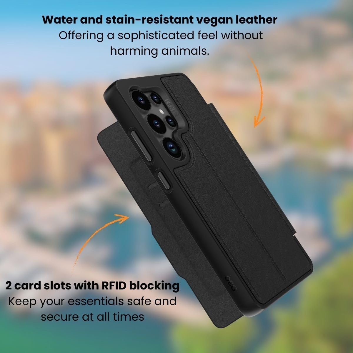 EFM Monaco Vegan Leather Wallet Case with D3O BIO for Samsung Galaxy S25 - Black image number 4