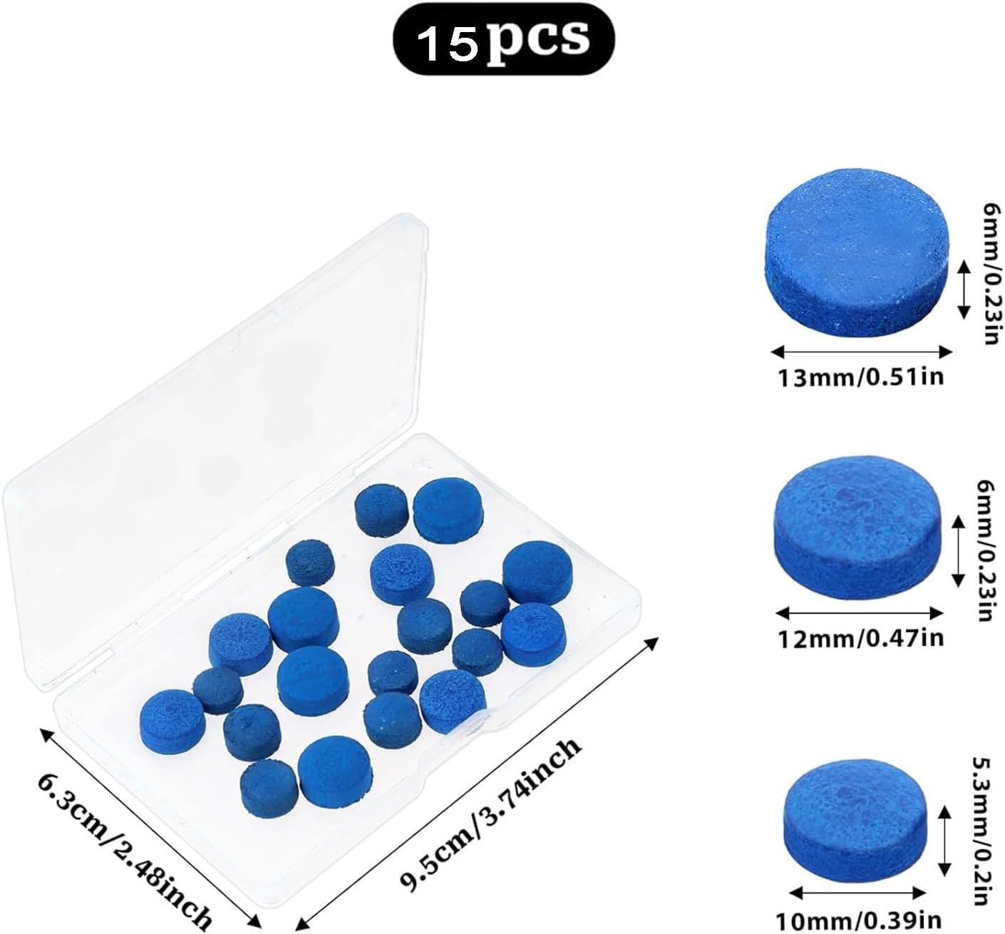 15PCS Billiard Pool Cue Tips Pool Cue Tips Replacement Kit 10Mm 12Mm 13Mm Replacement Tips for Pool Cues and Snooker Billiard image number 4