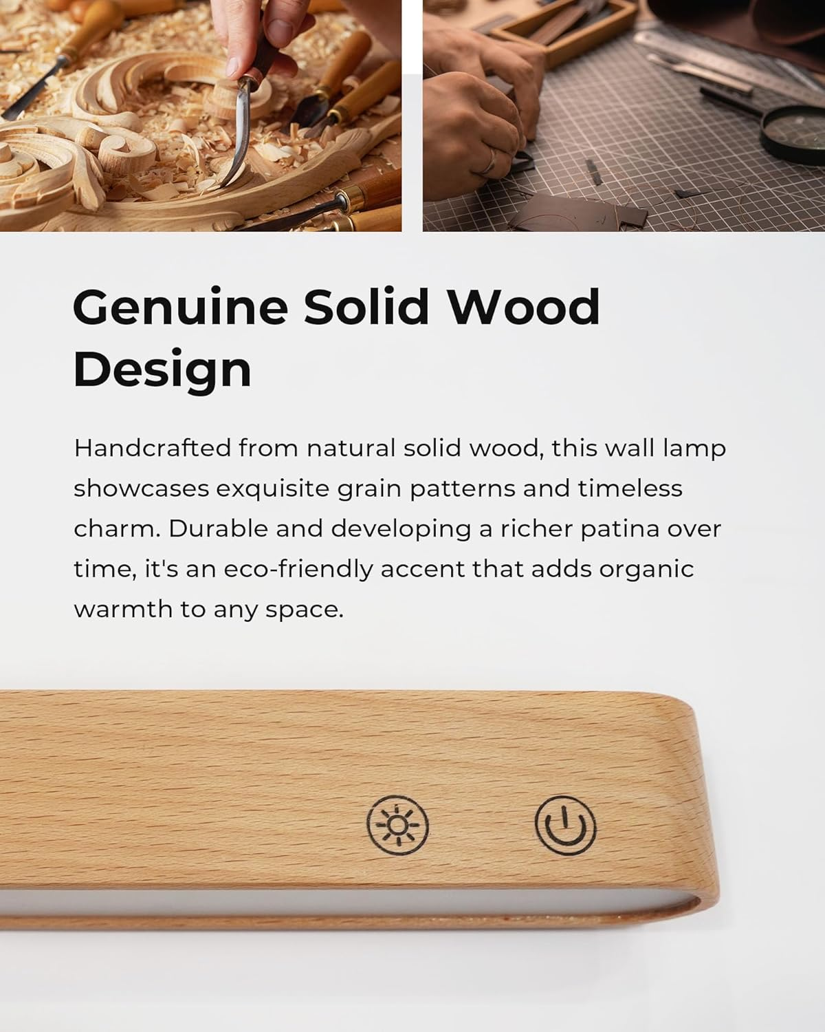 Wood Rechargeable Wall Light Indoor, 2 Pack 7500Mah Battery Operated Wall Sconce with Remote, LED Wireless Wall Light for Bedroom, 3 Colors Dimmable Brightness Wall Sconce with 15 RGB Colors - White Beech image number 2