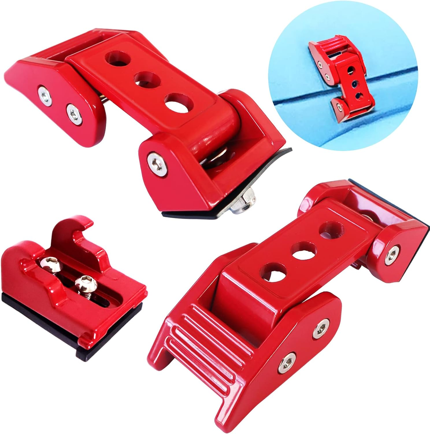 Stainless Steel Latch Hood Capture Kit for 2007-2018 Jeep Wrangler JK JKU and 2018-2022 Jeep Wrangler JLJLU Gladiator 2-Door and 4-Door (Red) image number 6