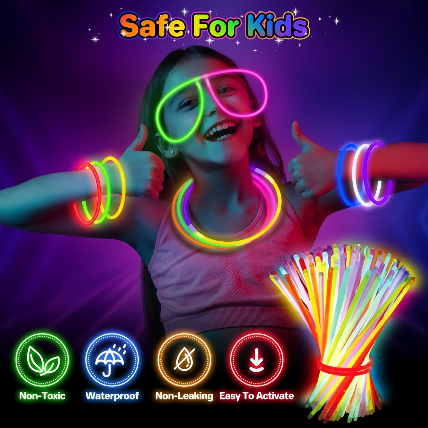 100 Ultra Bright Glow Sticks Bracelets and Necklaces with 100 Connectors - Premium Glow in the Dark Party Supplies and Decorations - Bulk 8" Glowsticks Easter, Christmas, Halloween Party Favors Pack
