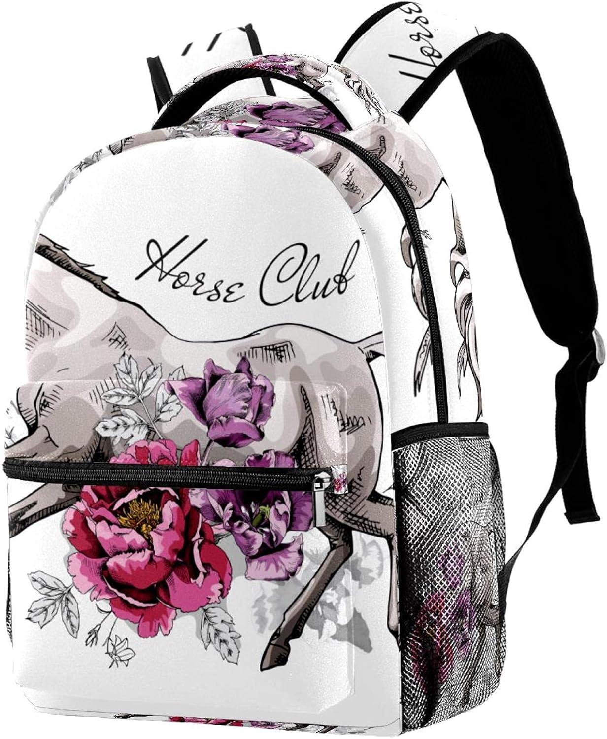 Happy Horse and Peony, Tulip Flower Backpack Students Shoulder Bags Travel Bag College School Tote Backpacks image number 5