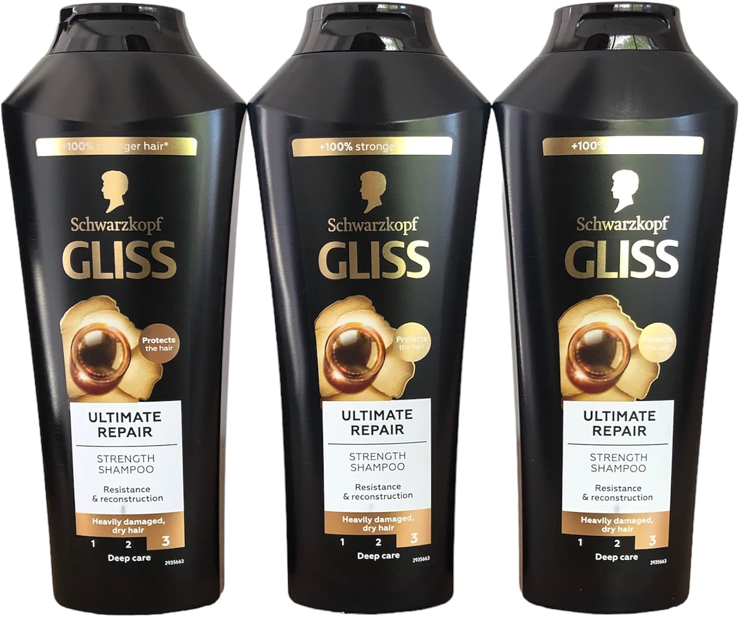 GLISS Hair Repair Shampoo, Ultimate Repair for Heavily Damaged Hair, 13.6 Ounces (Pack of 3)