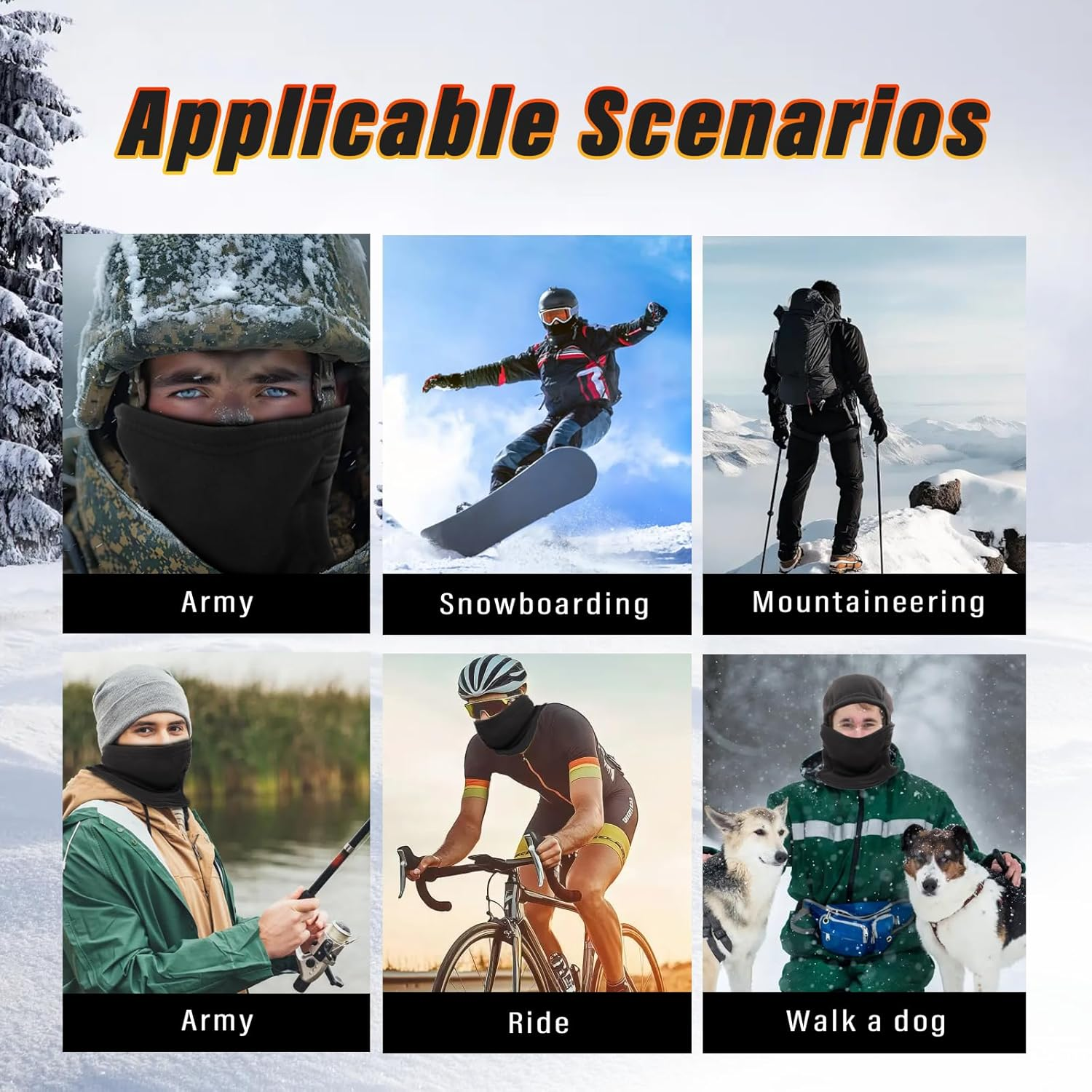 Balaclava Ski Mask for Men,Cold Weather Winter Mask for Skiing, Motorcycling, Skating, Running Windproof Thermal Balaclava Face Mask Neck Warmer Black image number 2