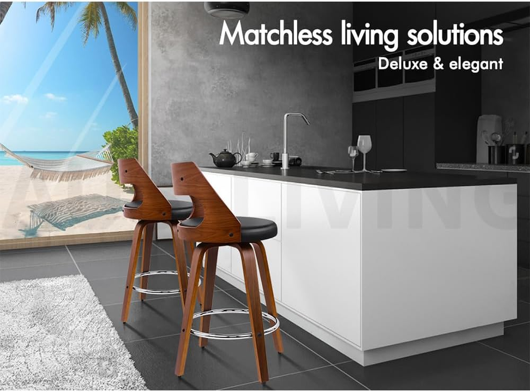 ALFORDSON Bar Stools 4 X Swivel Kitchen Stool 65Cm Seat Height Wooden Counter Stool with Footrest and Adjustable Leg Levelers Leather Leather Dining Chairs for Home Bar Dining Room, Eden Black image number 4