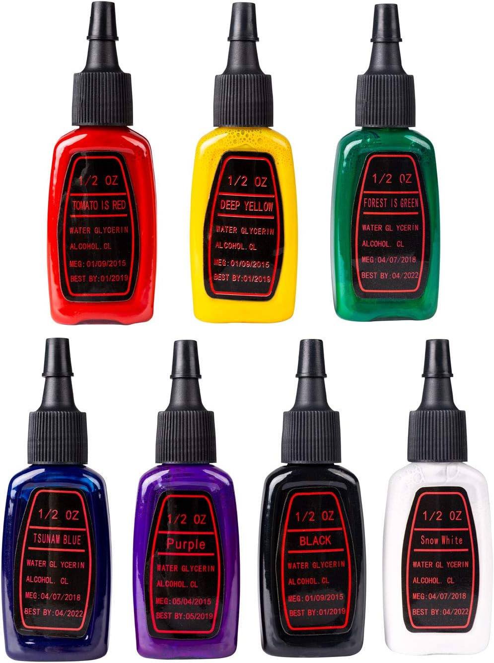 One Tattoo World Premium Tattoo Ink Set | 7 Colors | 15 Ml Bottles image number 2