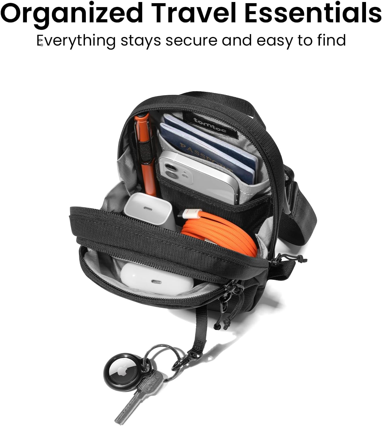 Tomtoc Anti-Theft Travel Crossbody Bag 1.3L &ndash; RFID Blocking Mini Sling with Lockable Zipper, Lightweight Passport Pouch for Cards & Tickets, Compact Bag for Vacation & Urban Travel - Beige image number 6