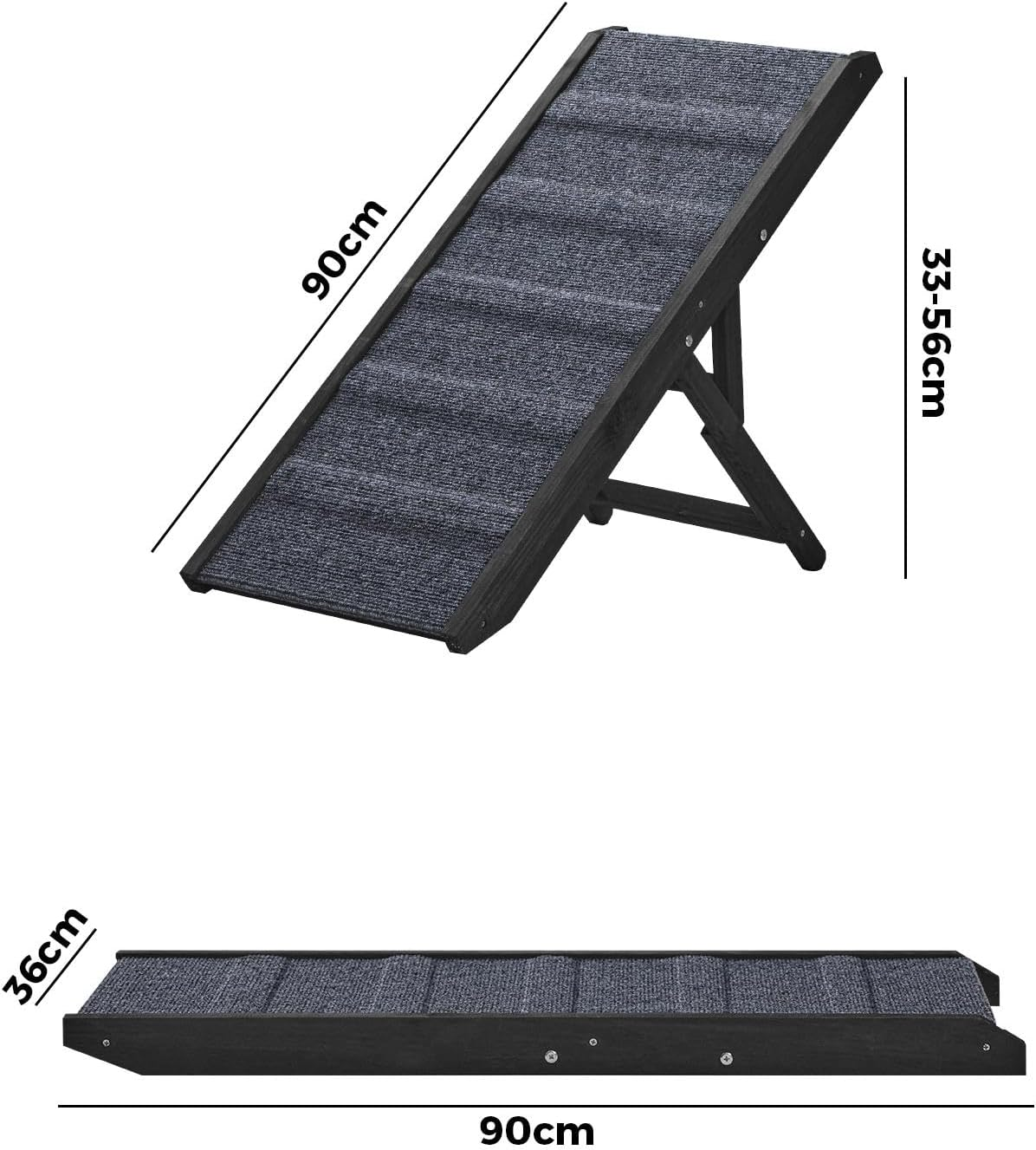 Foldable Dog Ramp, Dogs Stairs with anti Slide Surface, 3 Adjustable Height (33-56Cm), No Assembly Required, Wooden Pet Ramp for Senior Dogs, Cats, Bed Sofa Car, 90X36Cm, Black image number 5