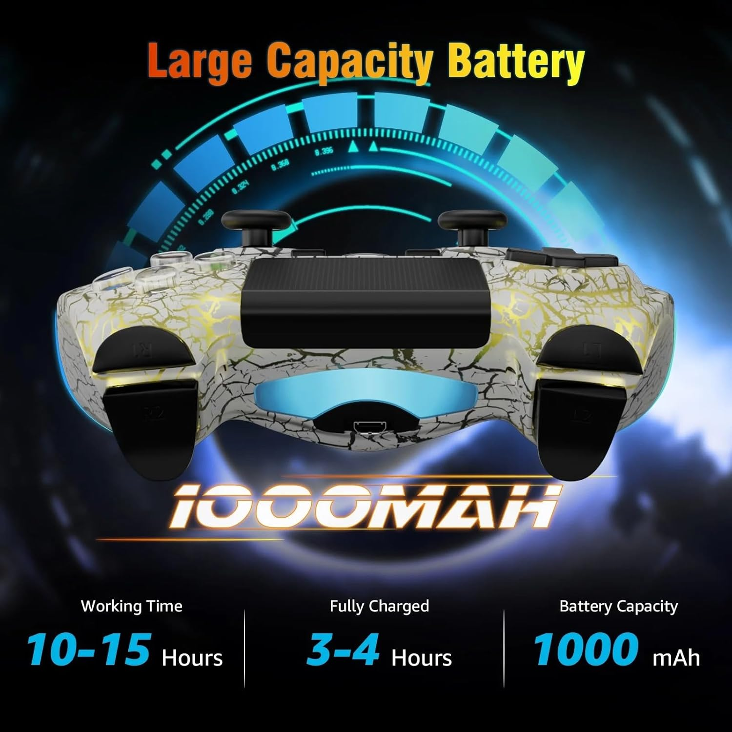 Venture Verse RGB Wireless Controller Made for Ps4,Wireless Remote Control Compatible with Playstation 4/Slim/Pro,With Double Shock/Audio/Six-Axis Motion Sensor(Cracked White) image number 4