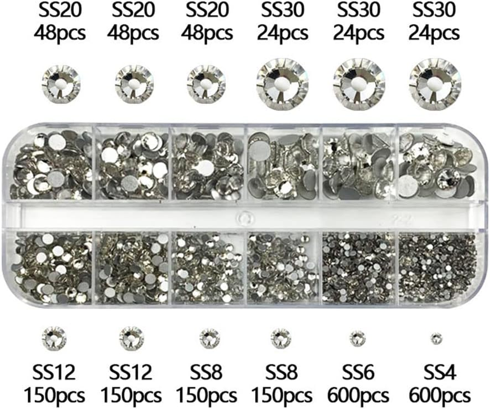 Pack of 2000 Flat Back Gems round Crystal Rhinestones 6 Sizes 1.5-6 Mm with Pick up Tweezers and Rhinestone Picking Pen for Craft Nail Clothing Shoes (Red) - Champagner image number 5