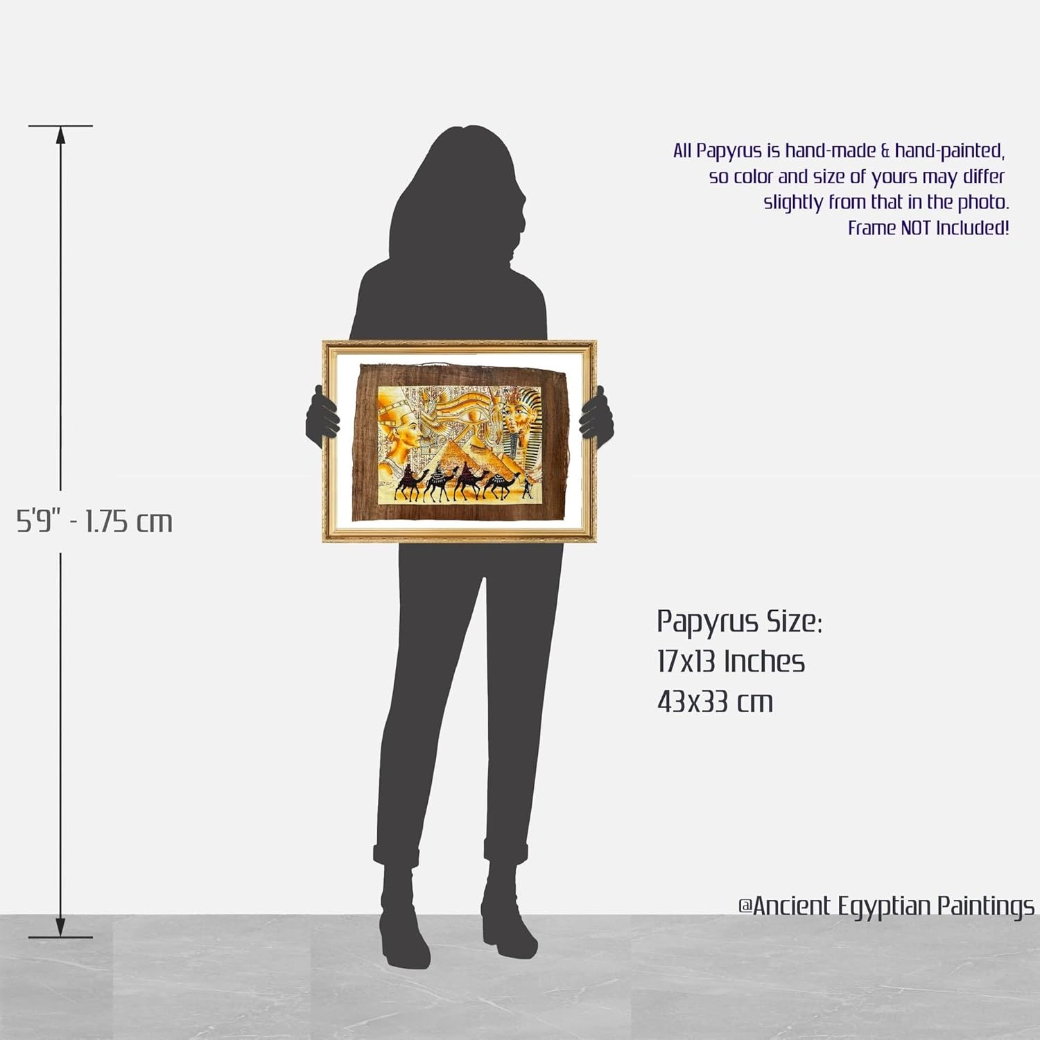 Nefertiti, Eye of Ra, Tutankhamun on Antiqued Papyrus, Glow in the Dark Vintage Painting - 17X13 Inches image number 4