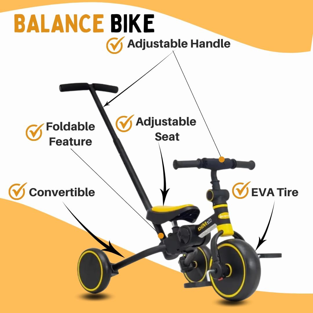 4 in 1 Toddler Bike with Parent Push Handle Balance Bike for 1 Year to 4 Years Old Kids| Toddler Tricycle | Gift & Toys for Boy & Girl, Lightweight, Portable & Foldable Push Bike, Removable Pedals image number 6