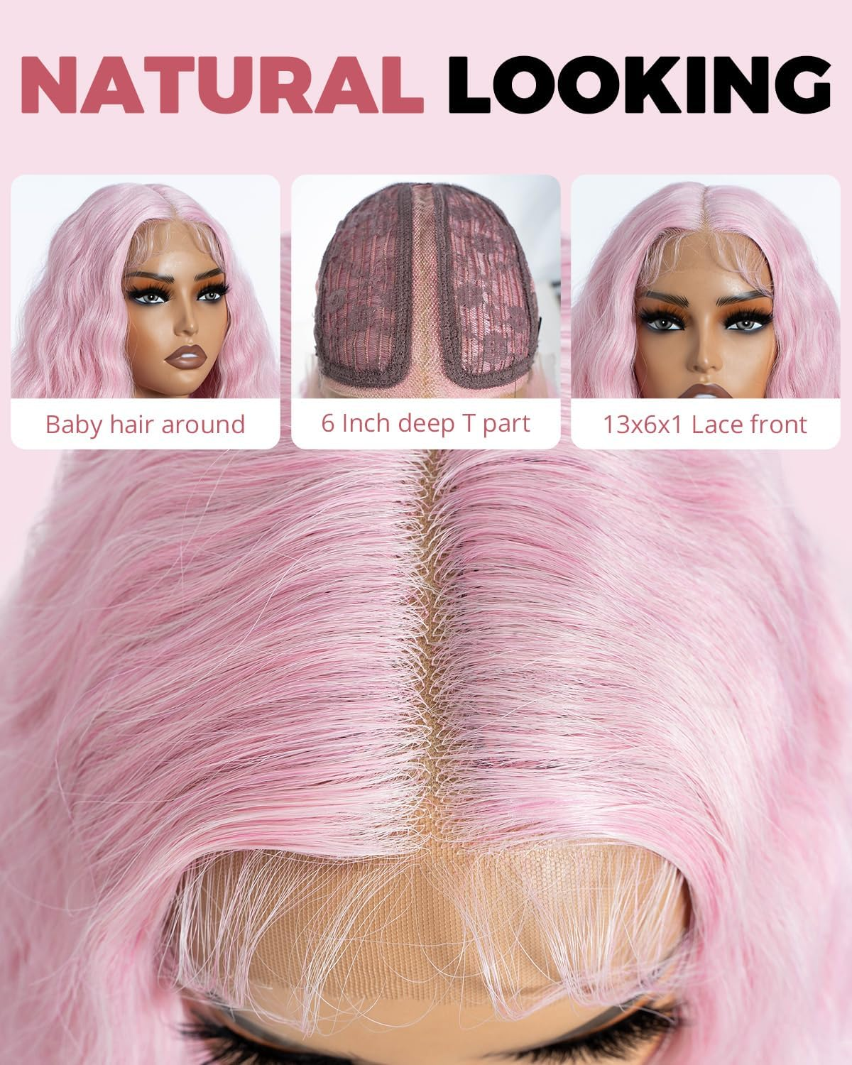 Style Icon Pink Super Long Lace Front Wig 104 Cm Long Curly Wig for Women Super Long Wavy Synthetic Lace Wig T Part Lace Wig Heat Resistant Fibre image number 4