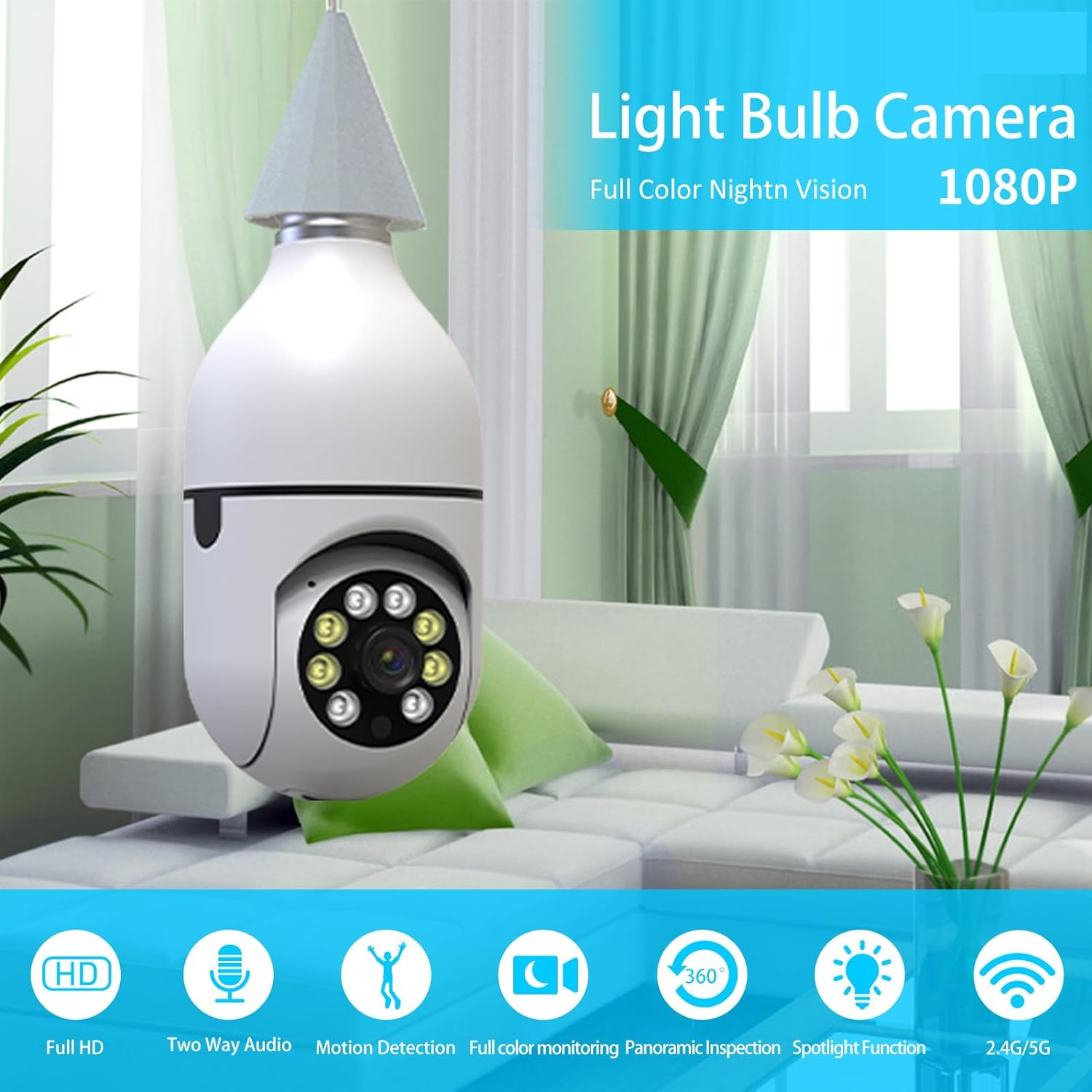 Uantii Tuya Smart E27 Bulb Camera 1080P Wifi Baby Monitor Night Vision Automatic Human Tracking Zoom Wireless Indoor Full Color Security Monitor