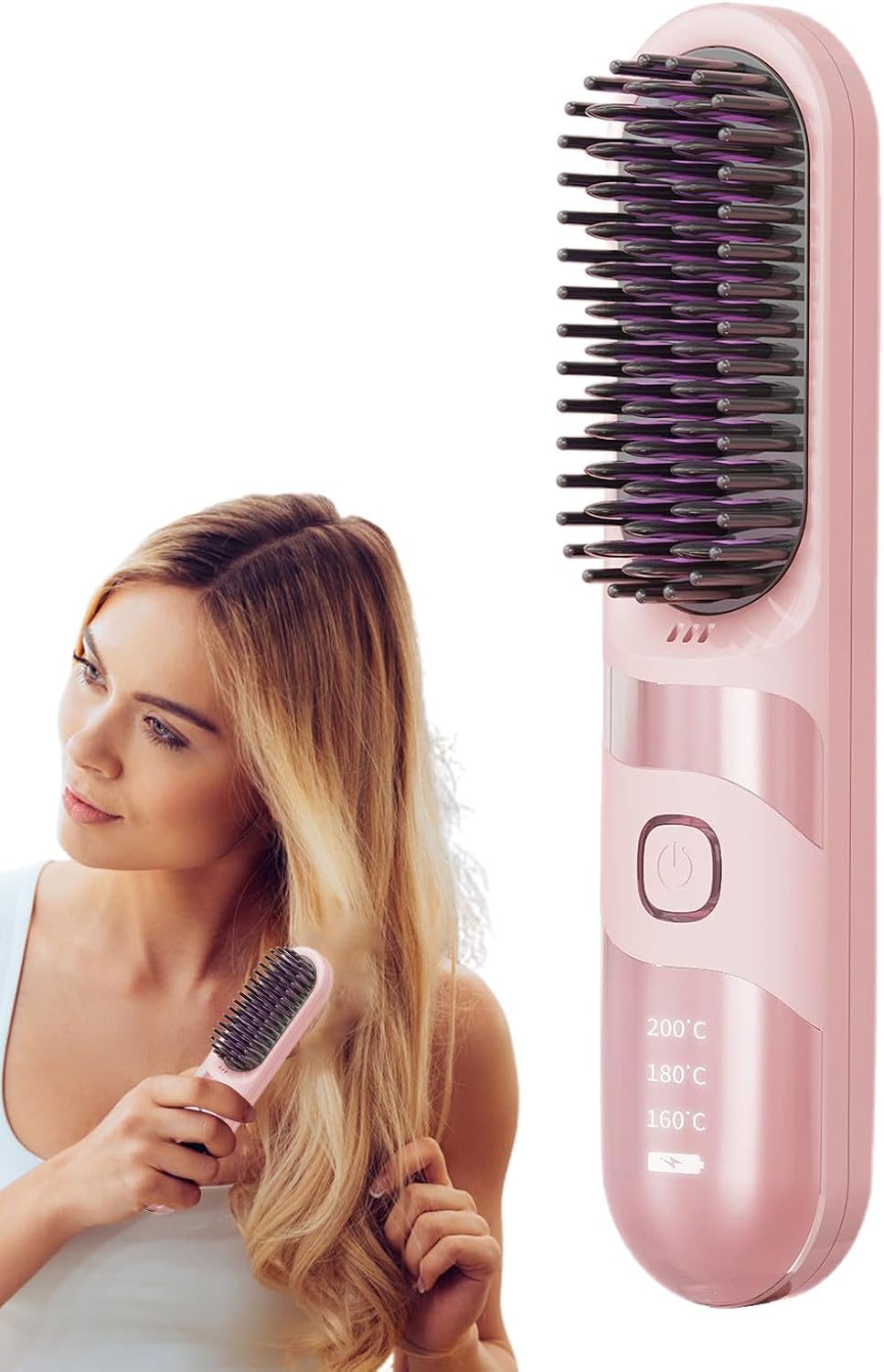 Travel Hair Straightener | Wireless Curler Brush | 2-In-1 Cordless Ionic Hair Straightener Brush Anti-Scalding for Travel, Salon, Home