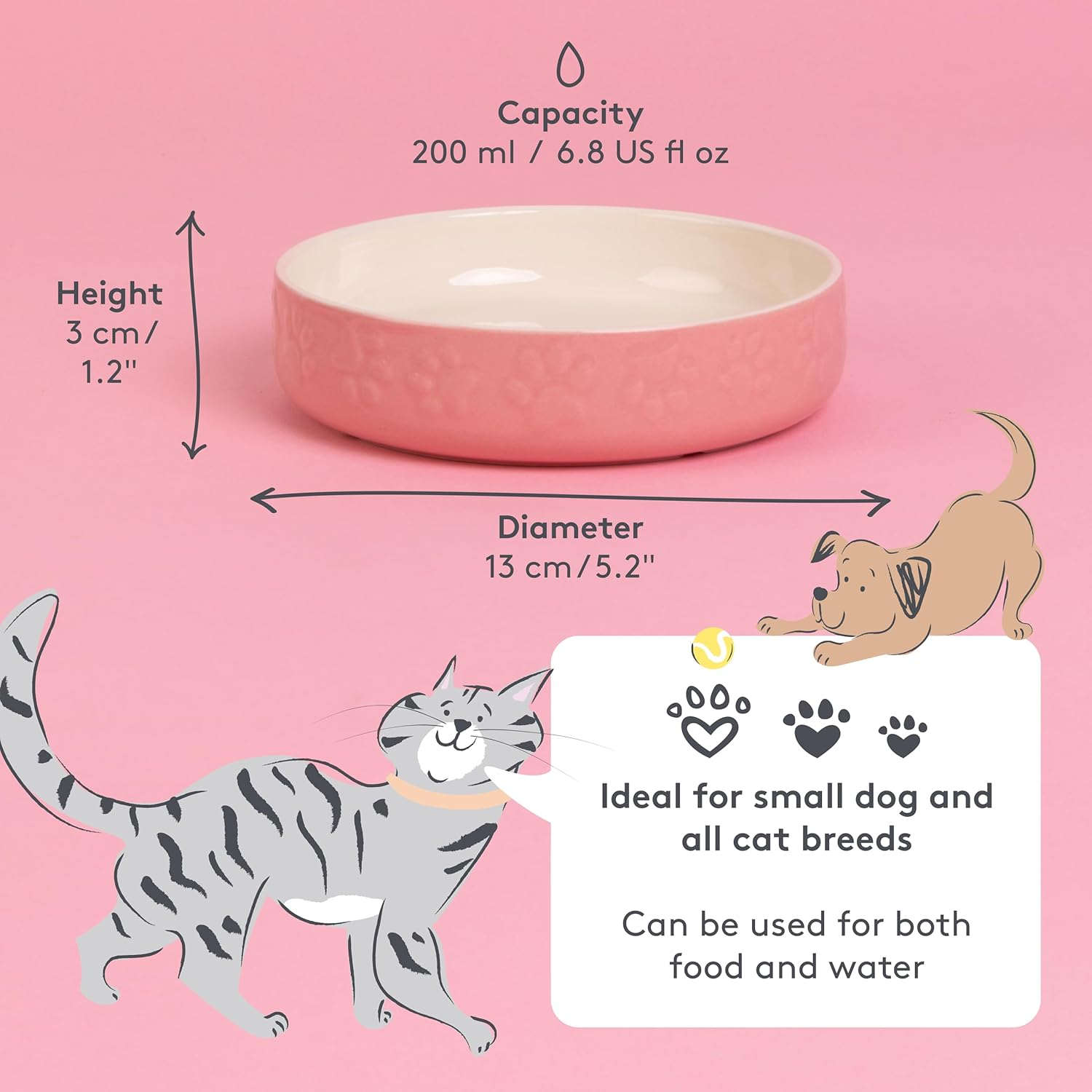 Mason Cash Cat Bowls Bright Coloured Cat Saucer Heavyweight, 13 Cm Diameter, Pink - Grey image number 2