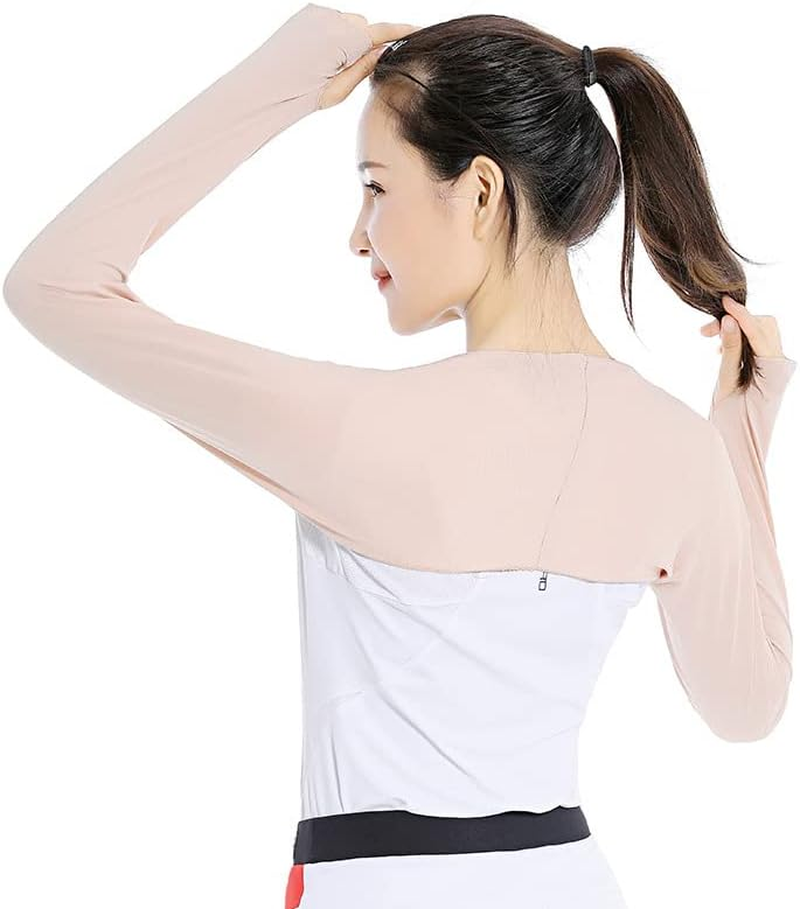 UV Sun Protection Arm Cooling Shawl Sleeves with Finger Hole for Women Outdoor - 95% Polyester, 5% Spandex - Ideal for Outdoor Activities - Skin Color image number 6