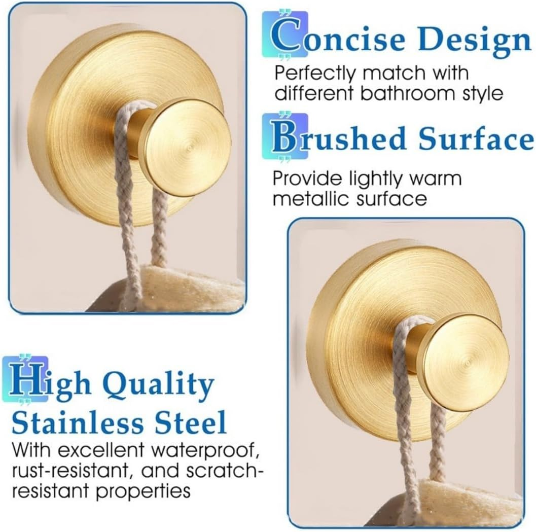 4Pcs No-Drill Hooks - Luxegrip No-Drill Hooks,Wall Hanging Clothes Hook, Single Hook, Bathroom Towel, Clothes, Stainless Steel Hanging Clothes, Hat Hook, Metal Hanging Hook (Gold) - Silvery image number 6