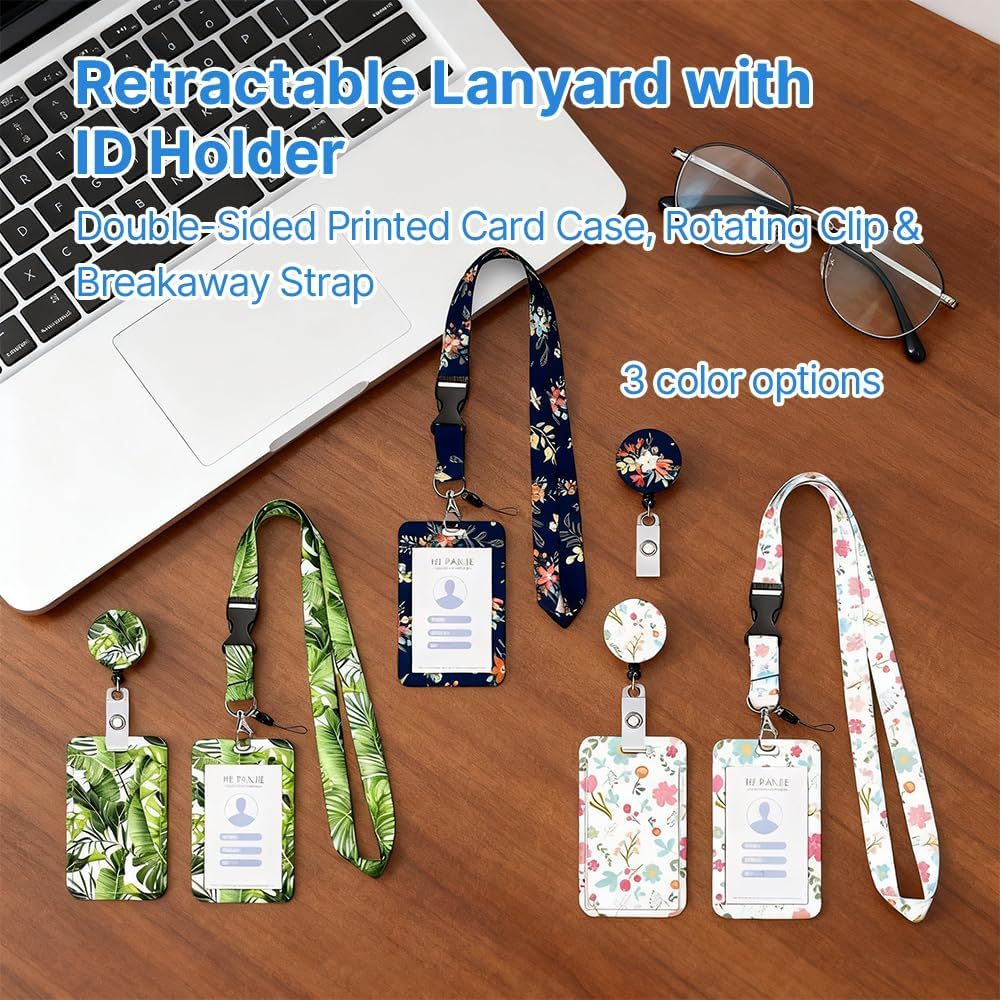 Retractable Lanyard ID Badge Holder with Double-Sided Card Holder, 360&deg; Rotating Clip, Printed Neck Strap for Office, School, Work, Events (Spring Floral) image number 4