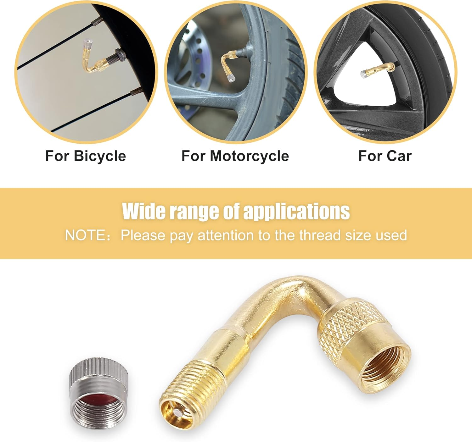 X AUTOHAUX 4Pcs Metal 45 Degree Valve Stem Vacuum Tyre Valve Stem Extension Extenders Adapter for Car Motorcycle Gold Tone Metal