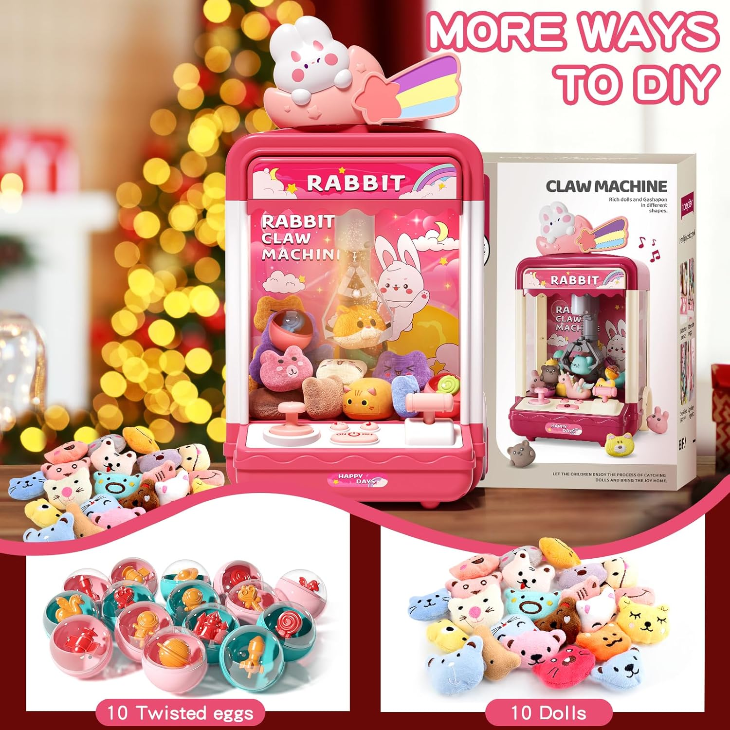 Kids Claw Machine, Mini Candy Vending Grabber, Prize Dispenser Toys for Girls and Boys, Electronic Claw Game Machine for Party Birthdays with Lights Sound, Includes 10 Plush and 10 Mini Toys image number 3