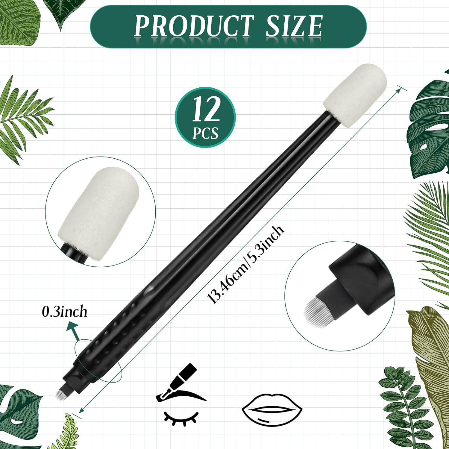 12 Pcs Microblading Manual Pen U18 0.18Mm Disposable Microblading Pen with Pigment Sponge Eyebrow Microblading Hand Tools for Makeup, Black image number 5