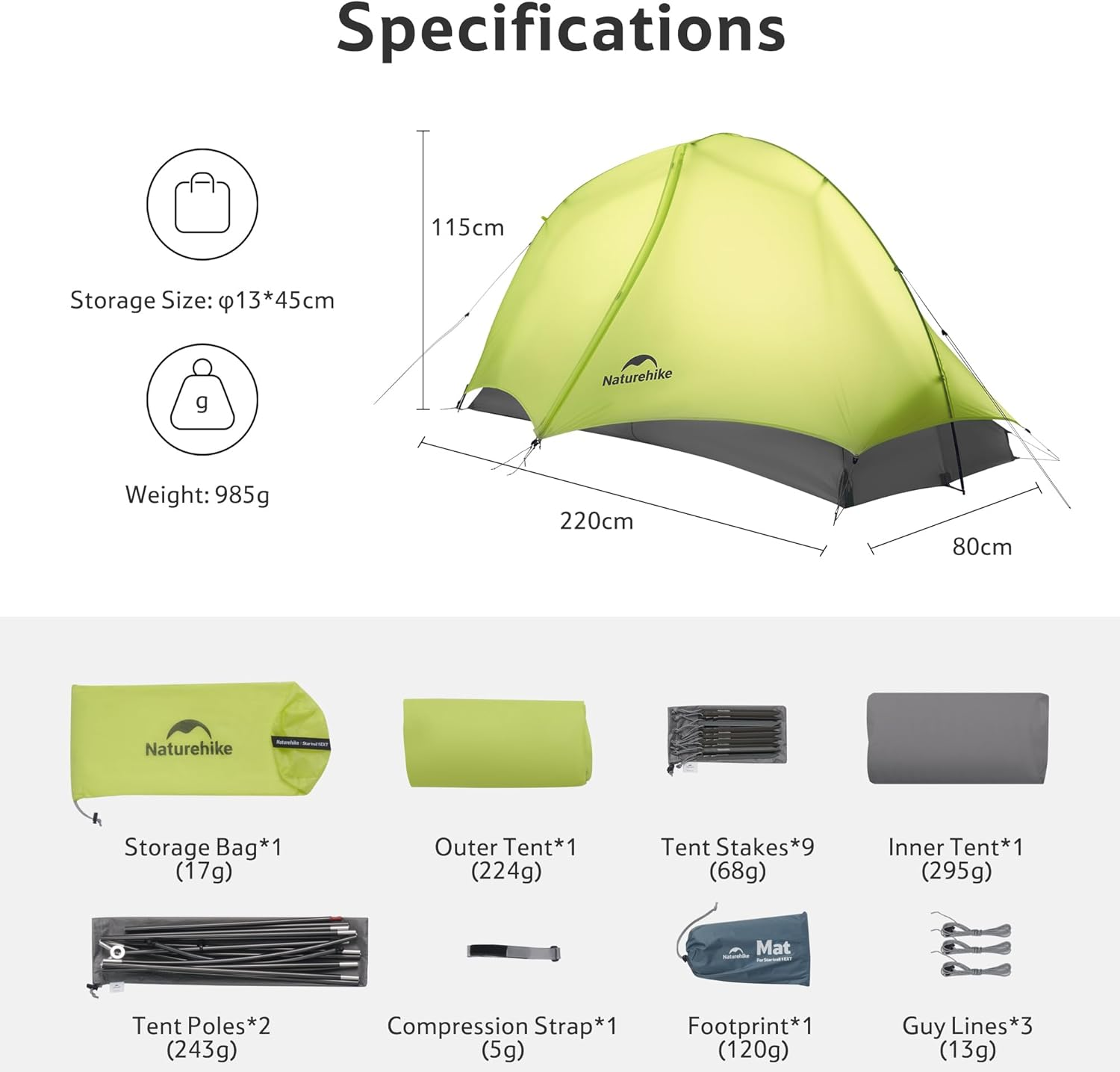 Naturehike Star Trail Tent, One Person under 1Kg Ultralight Backpacking Tent, 10D Nylon Lightweight Hiking Tent for 1 Person Solo Trip (Yellow) image number 6