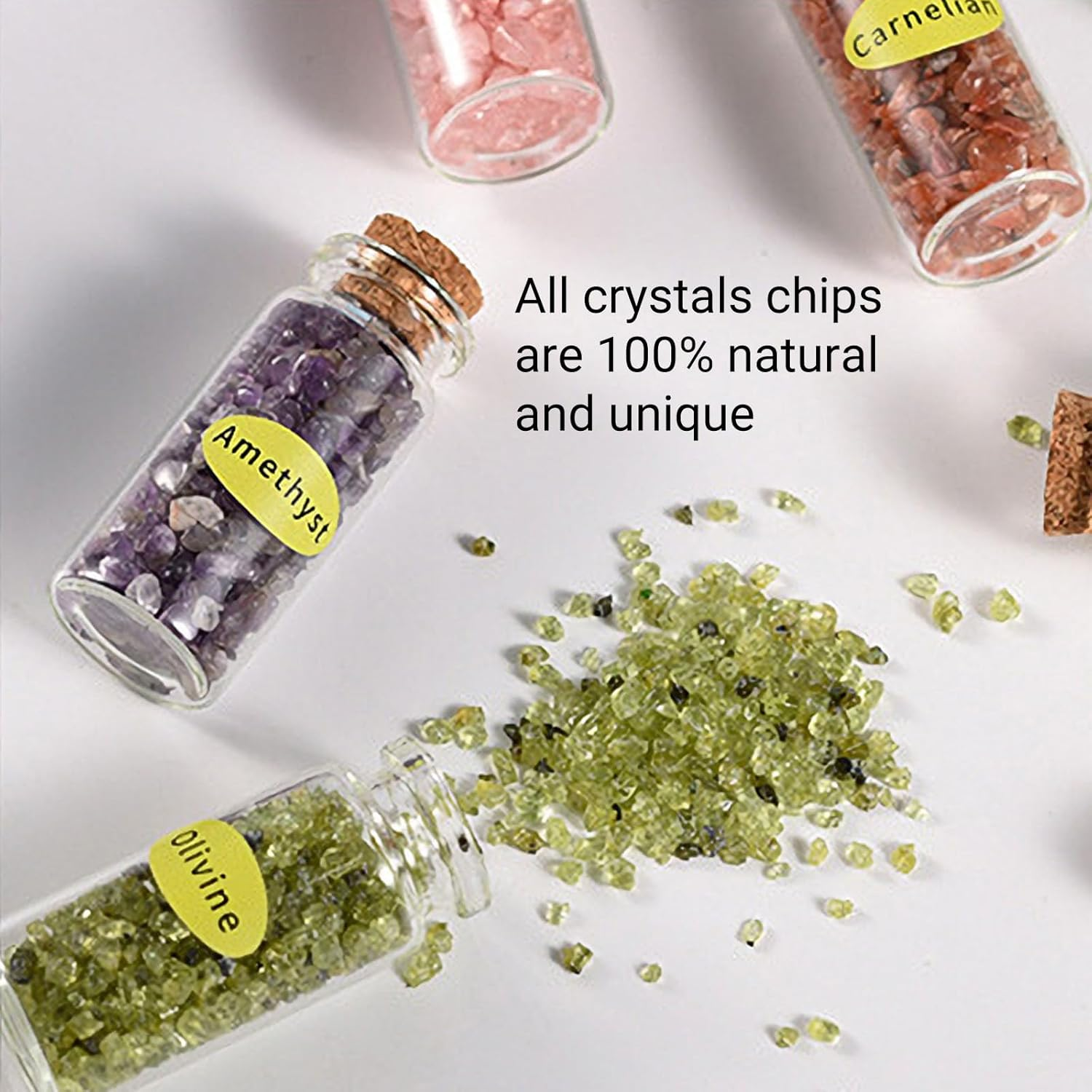 9PCS Crystal Gemstone Bottles Set, Healing Crystal Tumbled Stones Collection Kit, Mini Natural DIY Craft Quartz Gravel Wishing Bottle for Yoga, Reiki, Healing, Meditation, Chakra Balance image number 5