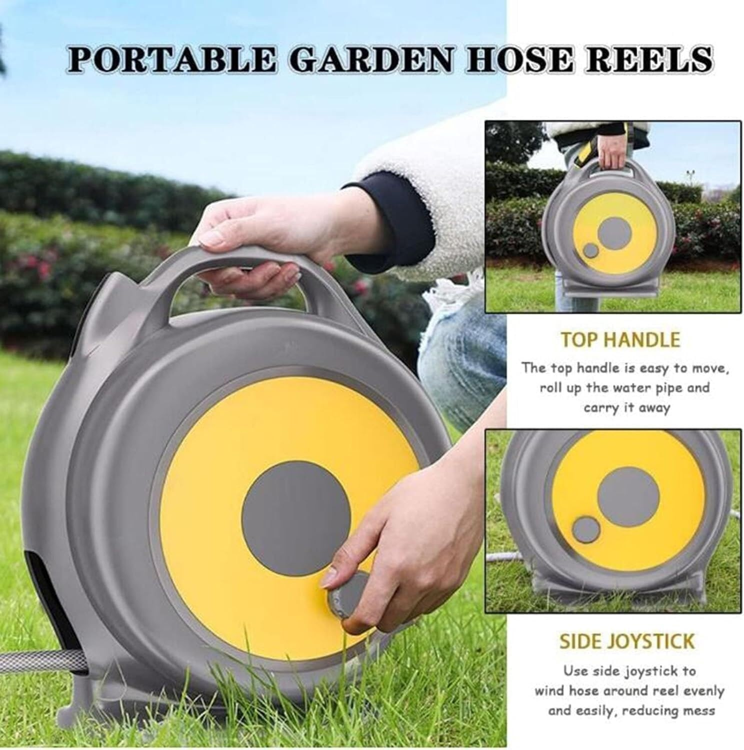 Retractable Garden Hose Reel, 22M Garden Pressure Washer Hoses Reel Cart with 10-Pattern Spray Nozzle, with Hose Guide, Multifunctional for Car Washing, Vegetable Watering Outdoor Cleaning (22M) image number 4