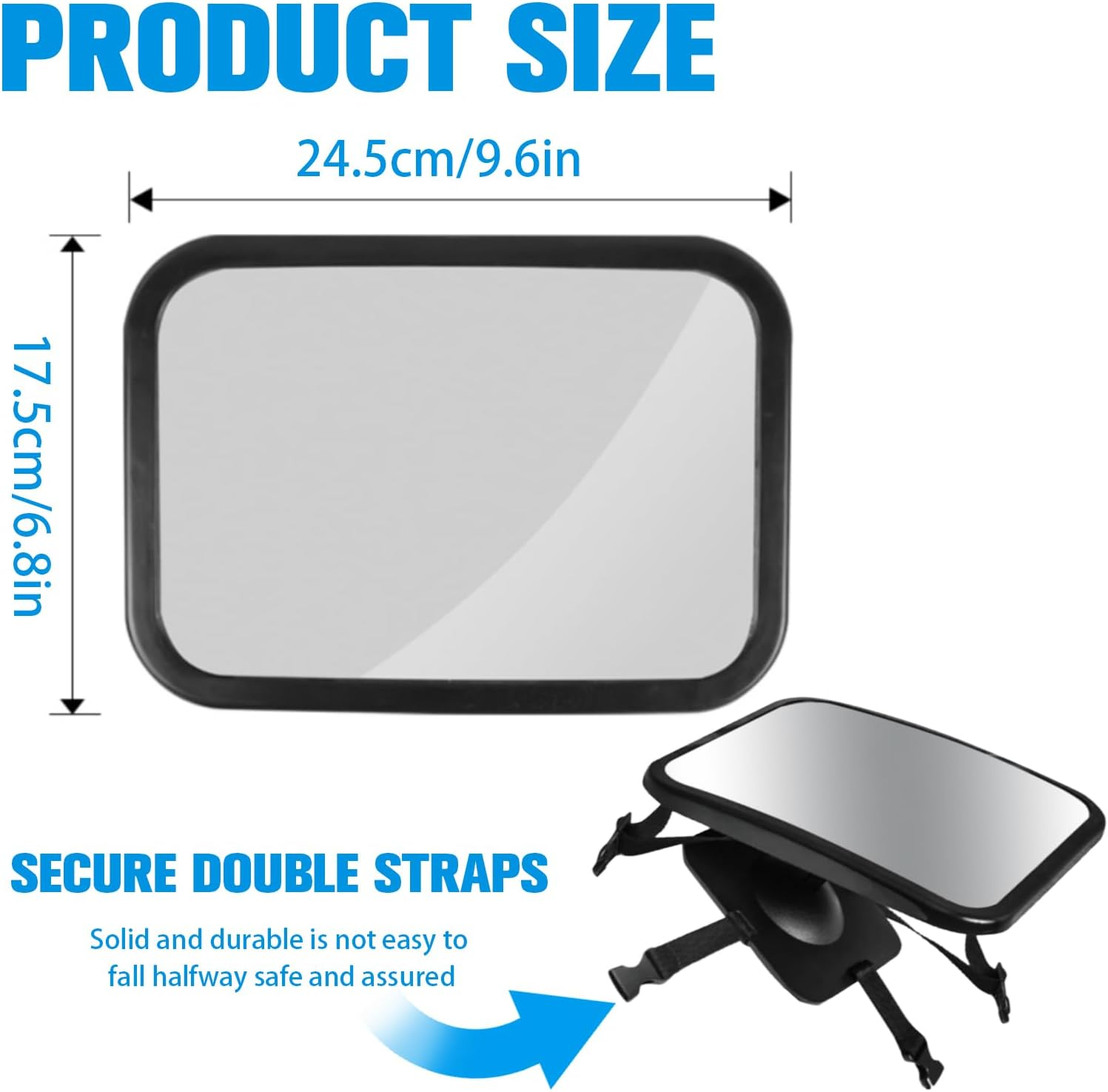 Baby Car Mirror Rear Facing - Newborn Baby Car Seat Seat Mirror,100% Shatterproof and Wide Rearview & 360&deg; Rotation,Easy Assembled（9.6 X 6.9 In) image number 5