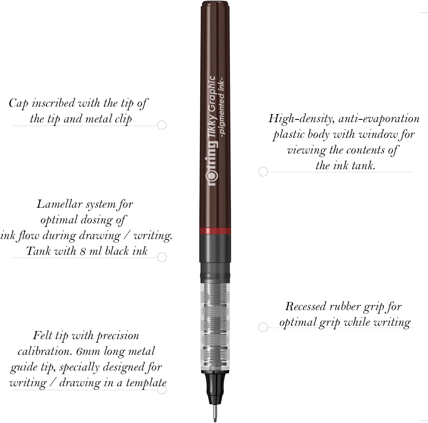 Rotring 0.1Mm, 0.2Mm, 0.3Mm, 0.5Mm, 0.8Mm Line Thickness Tikky Graphic Fineliner with Black Pigmented Lightfast and Water Resistant Ink for Long Life Drawings, Sketching, Non-Refillable, 5 Pen Set image number 1