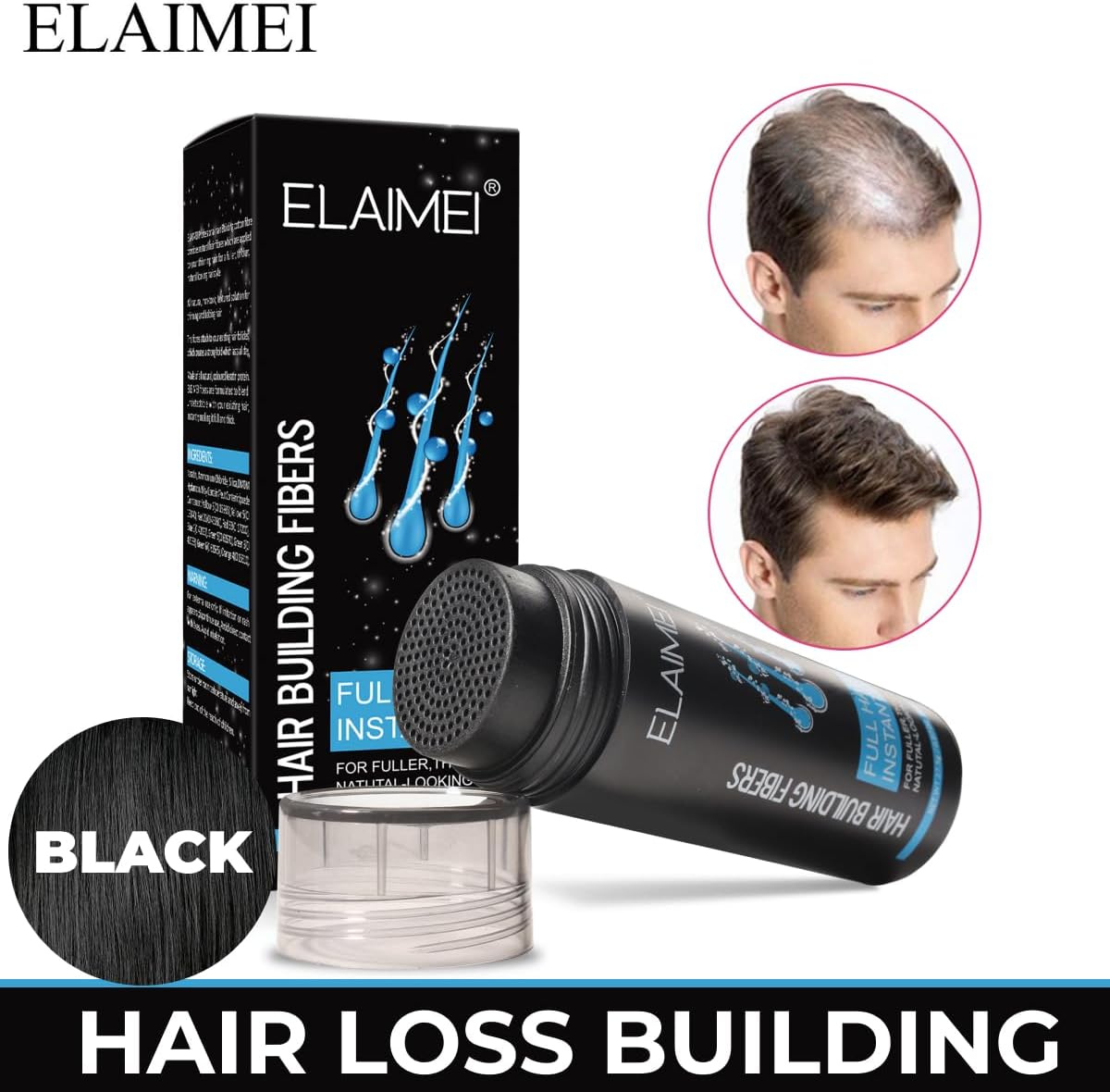 Hair Loss Building Fibers 27.5G Alopecia Keratin Thicker Concealer Fiber Black image number 3
