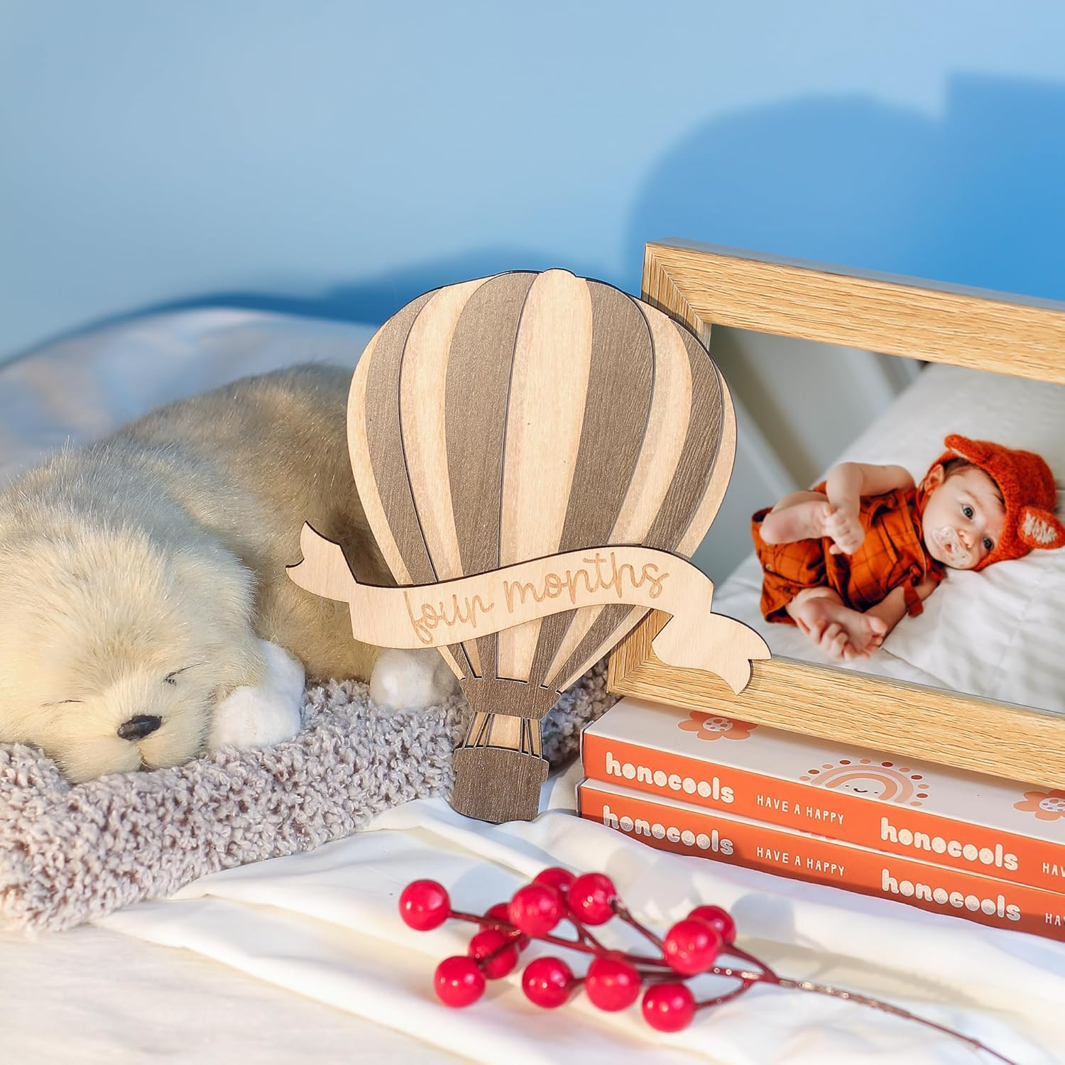 Baby Monthly Milestone Cards - Wooden Monthly Milestone Discs - Newborn Photography Props to Document Your Baby&acute;S Growth - Baby Announcement Sign (Air Balloon), BMM01 image number 3