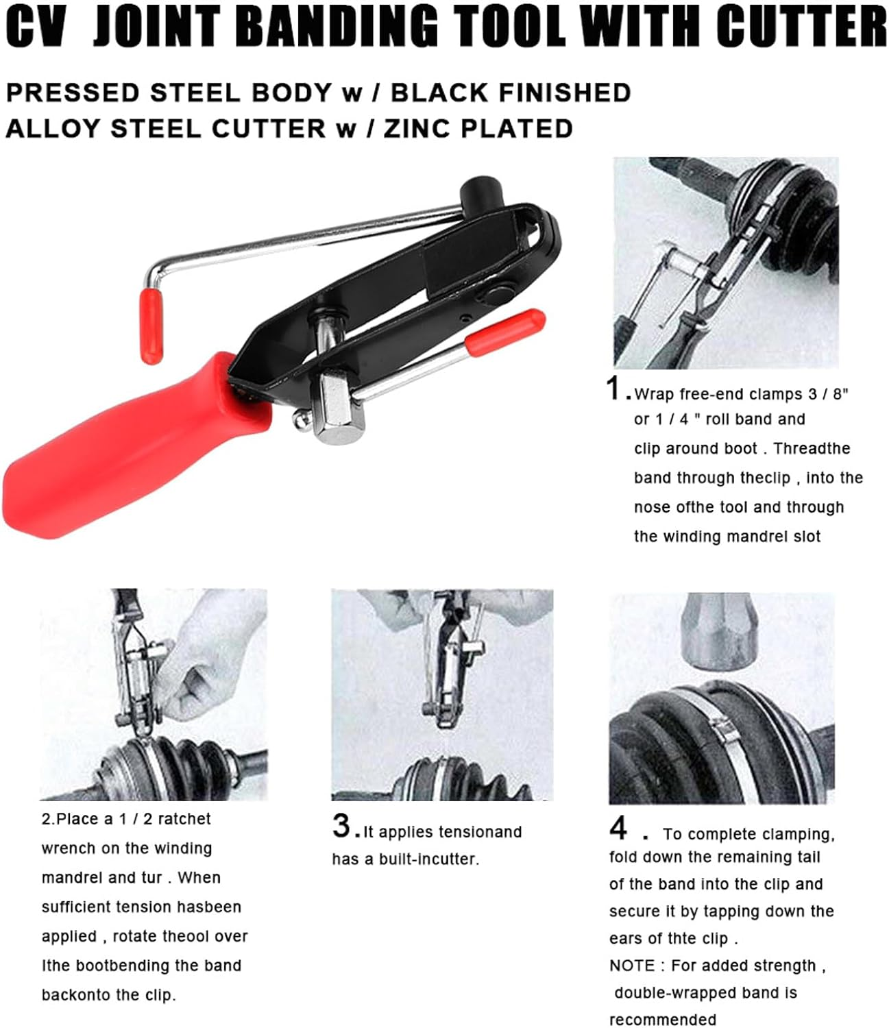 2PCS CV Joint Boot Clamp Pliers with 10PCS CV Boot Clamps Kit, Ear Boot Tie Plier, Car Band Tool Kit, Automotive Hose Axle Plier CV Clamp Tool CV Joint Banding Tools for Most Cars image number 3